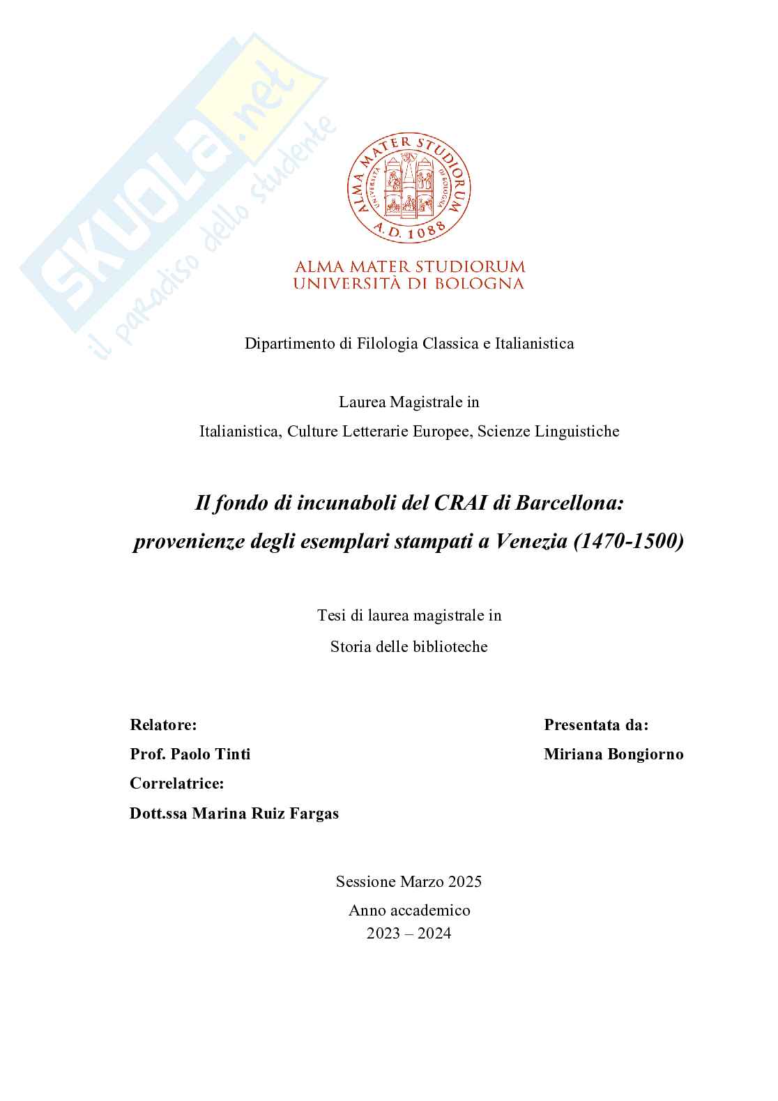 Il Fondo di incunaboli del CRAI di Barcellona: le provenienze degli incunaboli stampati a Venezia (1470-1500) Pag. 1