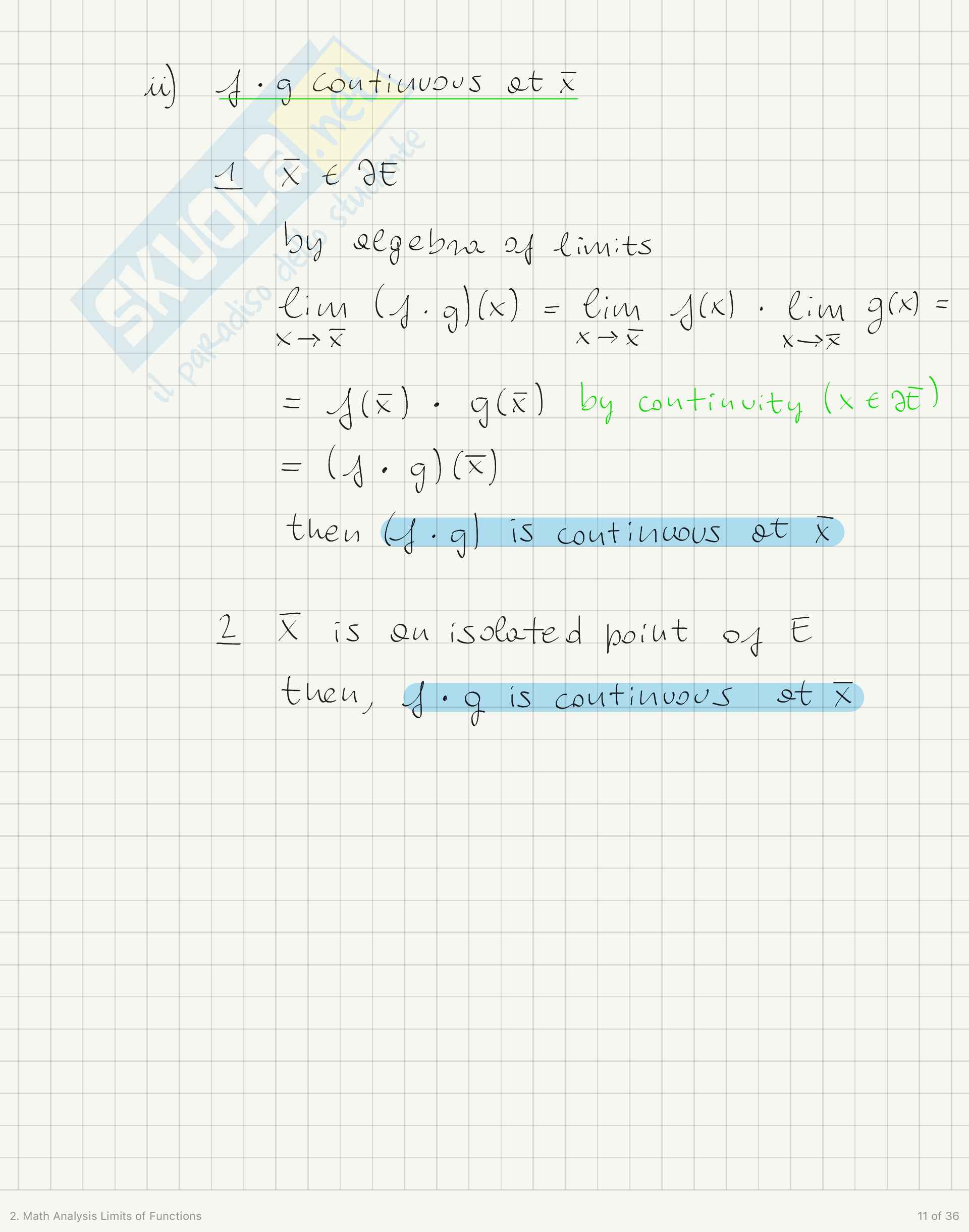 Math Analysis I - Limits of Functions Part 4 (Discontinuity & Continuity) Pag. 11