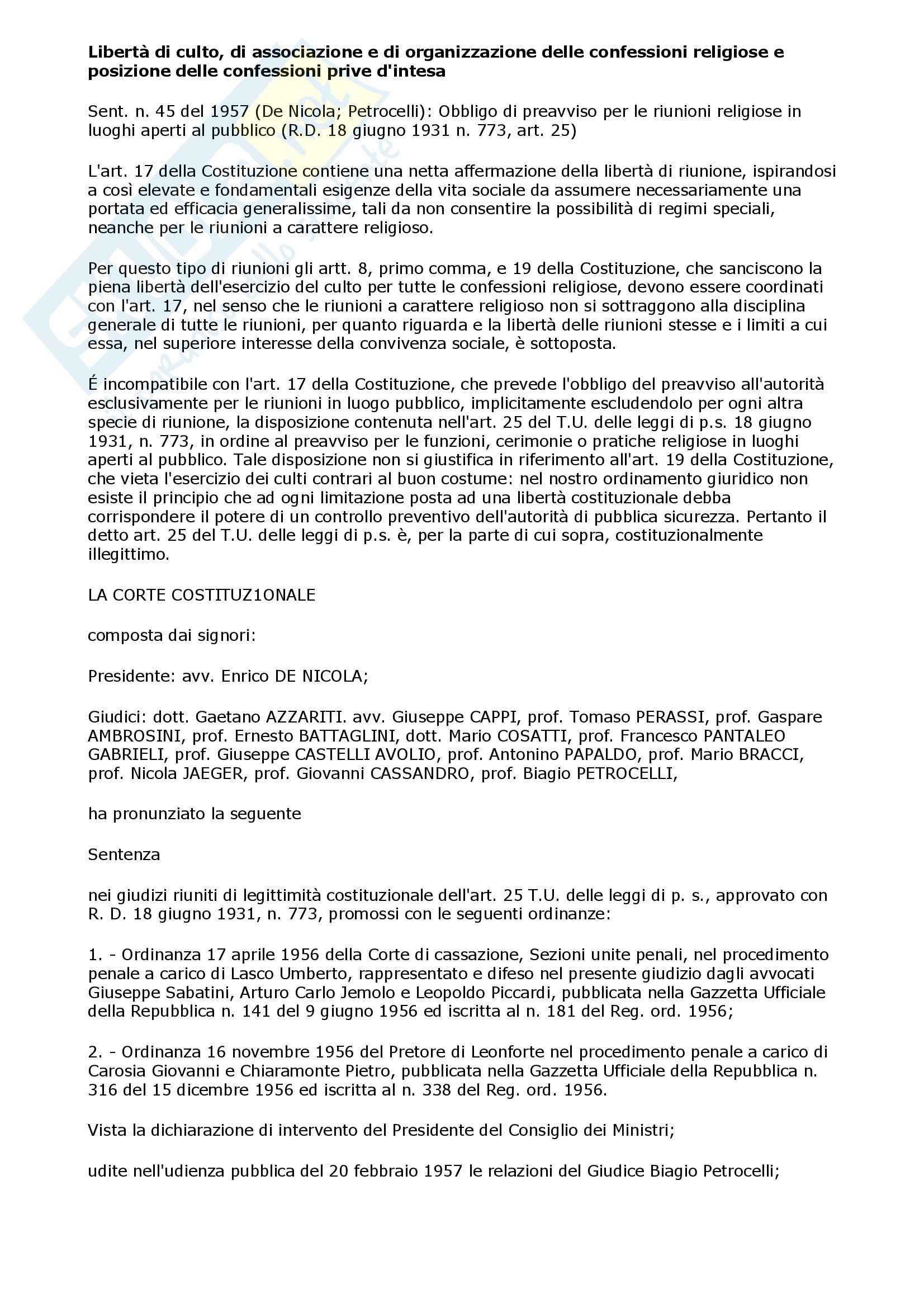 Diritto ecclesiastico - Appunti Pag. 1