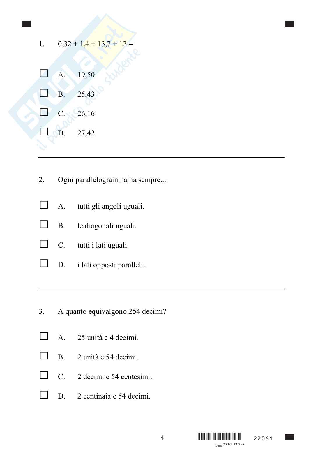 Prova Invalsi classe prima anno 2004 Pag. 6