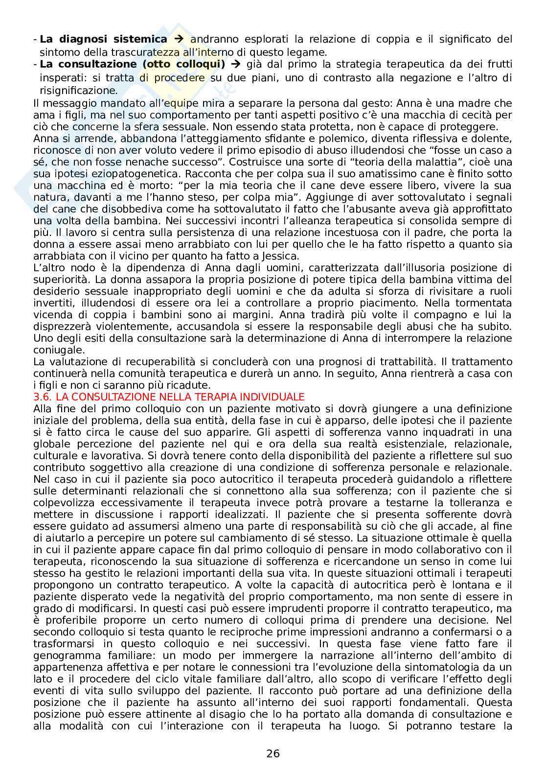 Riassunto esame Metodi di valutazione in contesti traumatici, Prof. Miragoli Sarah, libro consigliato Entrare in terapia: le sette porte della terapia sistemica, Sorrentino, Selvini e Cirillo Pag. 26