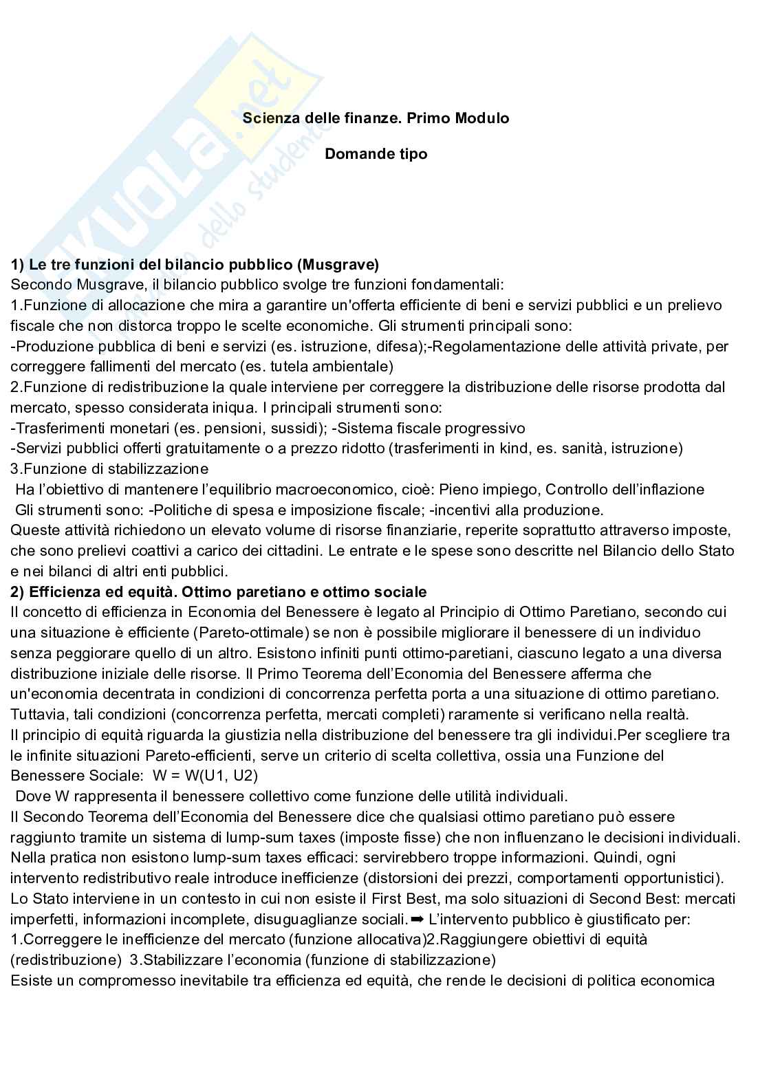 Esercitazione primo compitino Scienza delle finanze Pag. 1