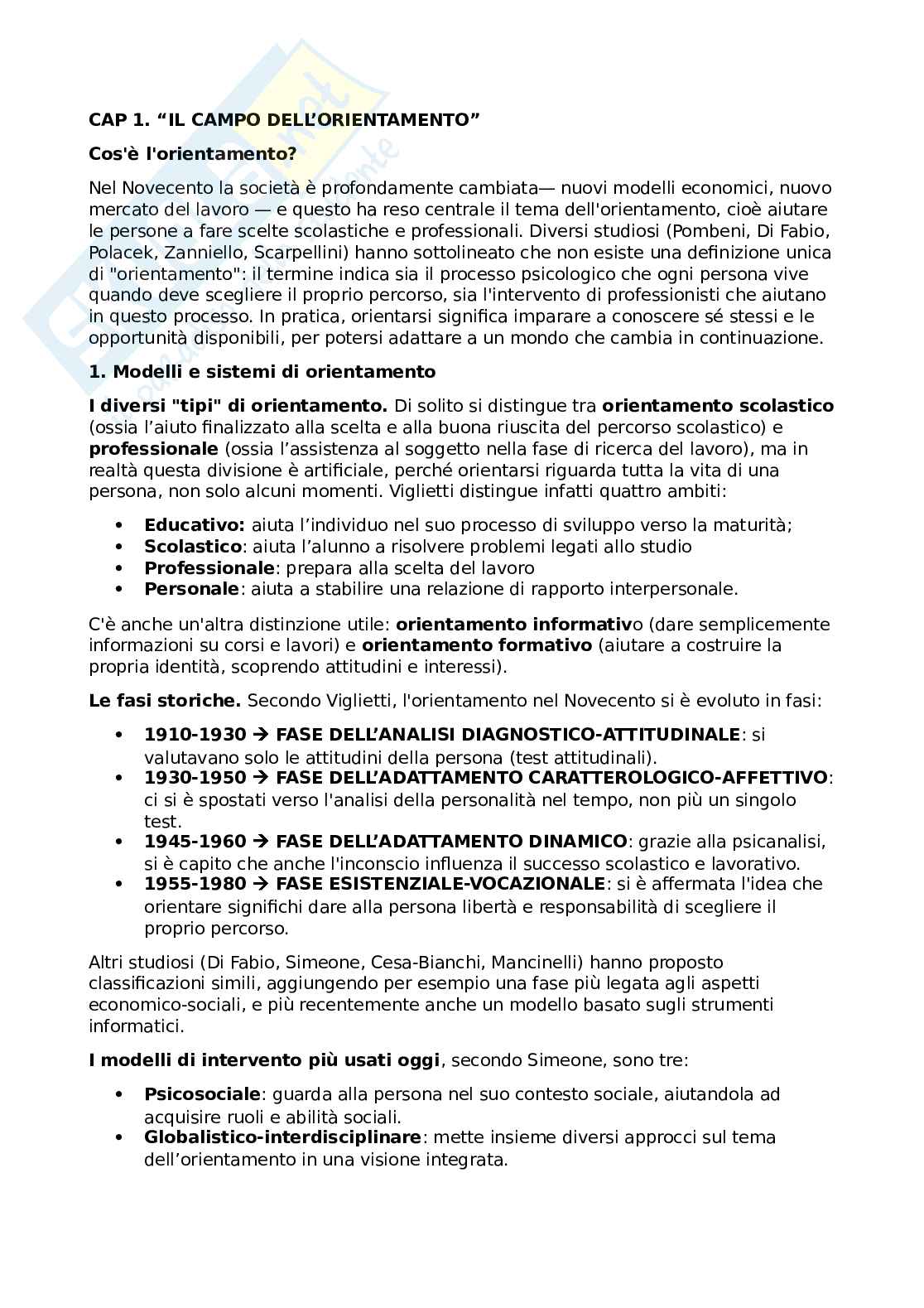 Riassunto esame Pedagogia , Prof. Girotti Luca, libro consigliato L'orientamento come bene comune, Girotti Pag. 1