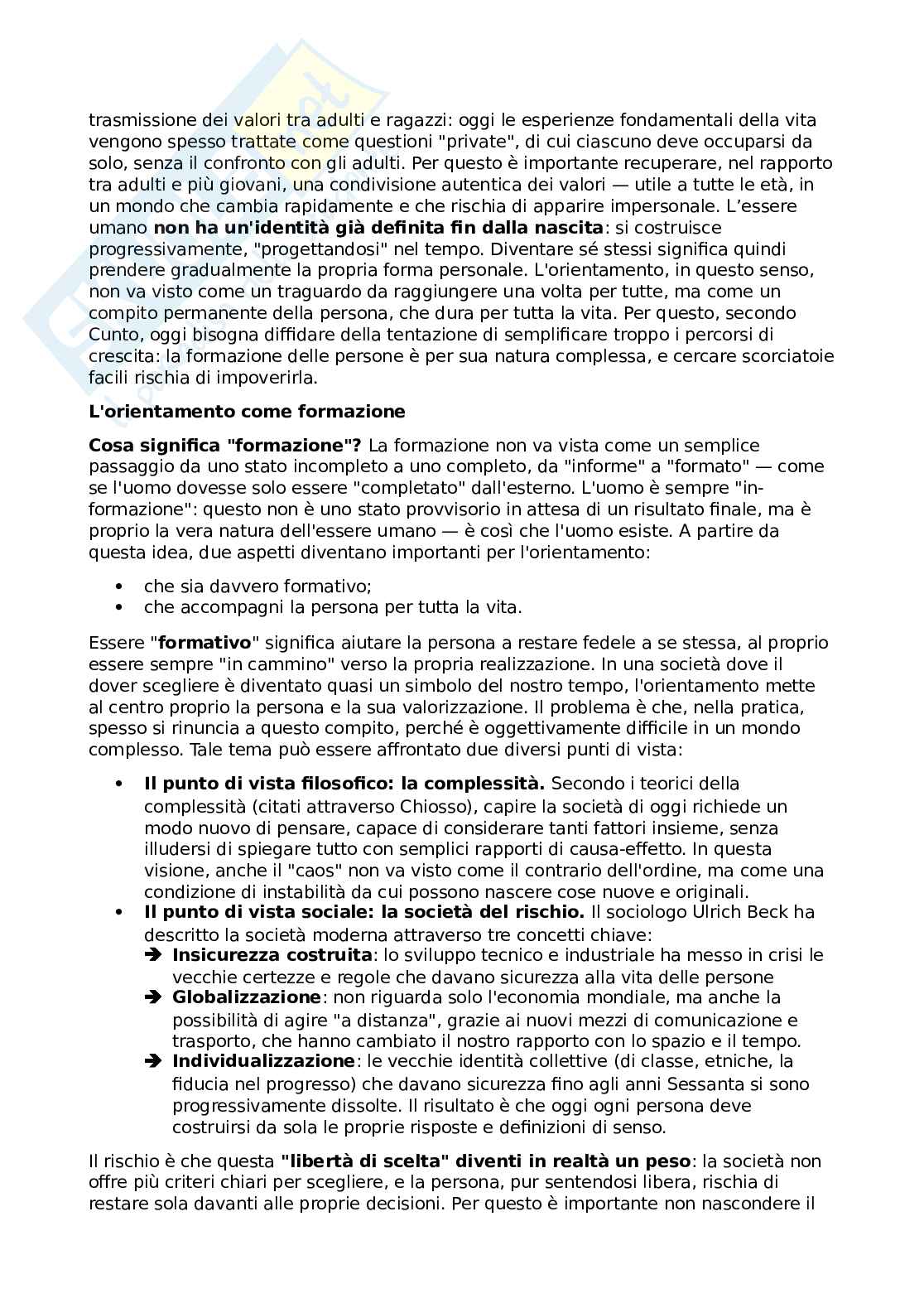 Riassunto esame Pedagogia , Prof. Girotti Luca, libro consigliato L'orientamento come bene comune, Girotti Pag. 11