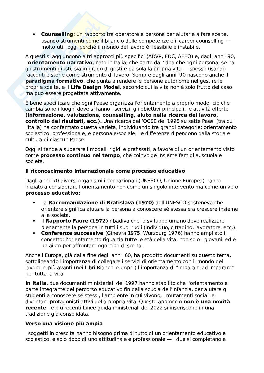 Riassunto esame Pedagogia , Prof. Girotti Luca, libro consigliato L'orientamento come bene comune, Girotti Pag. 2