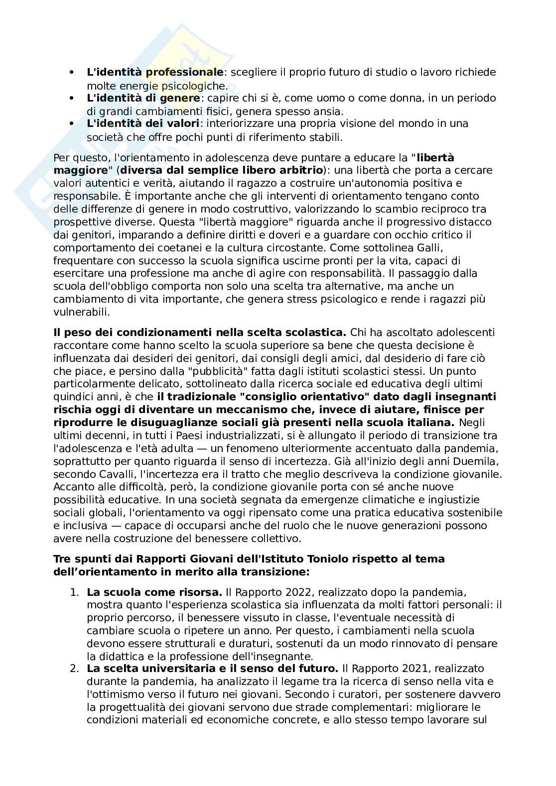 Riassunto esame Pedagogia , Prof. Girotti Luca, libro consigliato L'orientamento come bene comune, Girotti Pag. 21