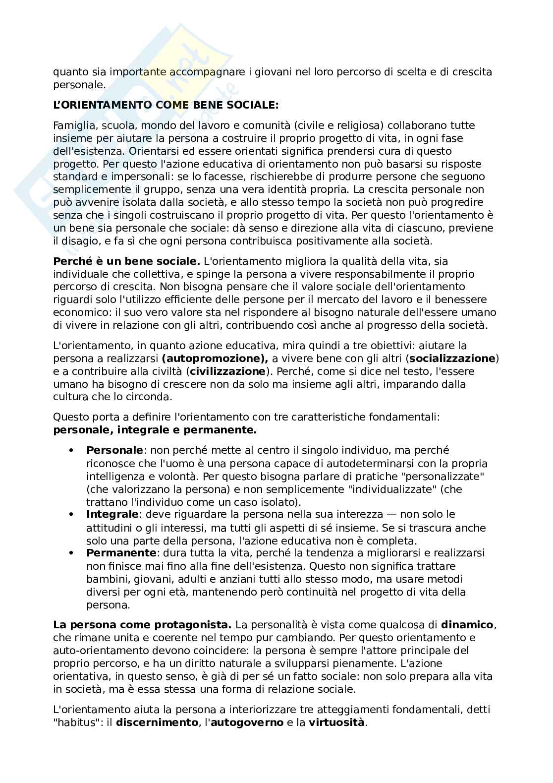 Riassunto esame Pedagogia , Prof. Girotti Luca, libro consigliato L'orientamento come bene comune, Girotti Pag. 6