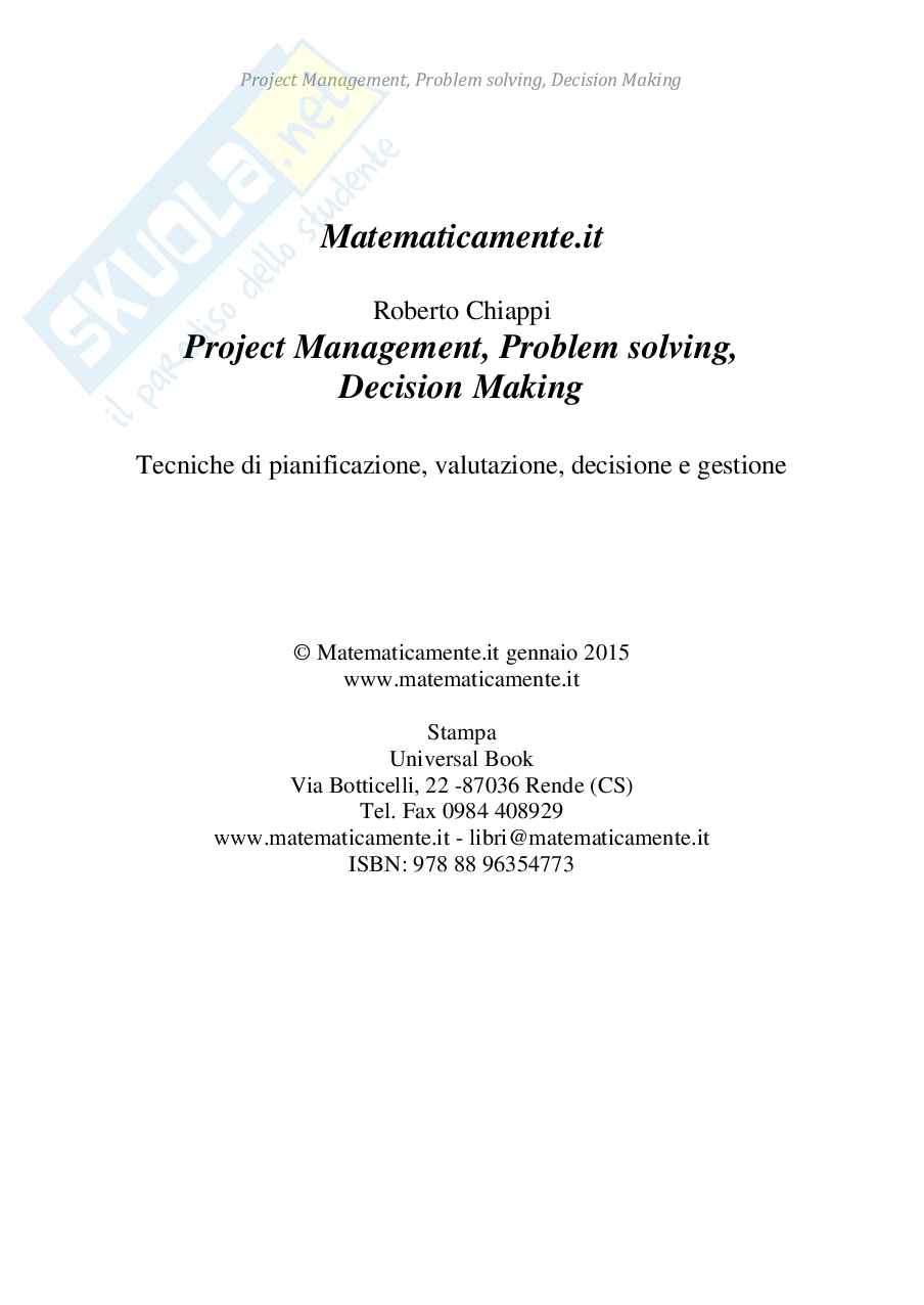 Project Management, Problem solving, Decision Making (ebook) Pag. 2