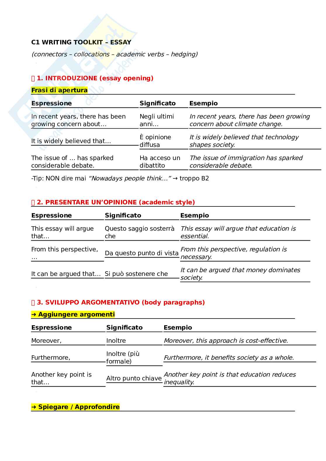 Teoria ed esercizi per C1 scritto Lingua e traduzione inglese 3 anno Pag. 1