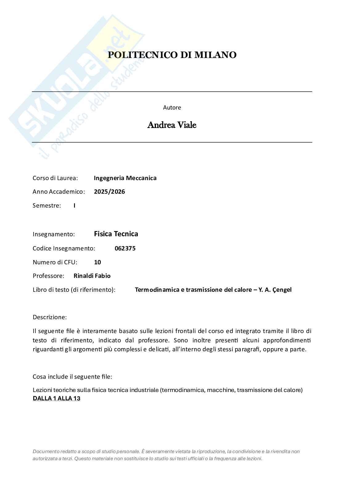 Appunti completi lezioni di Fisica tecnica - Parte 1 Pag. 1