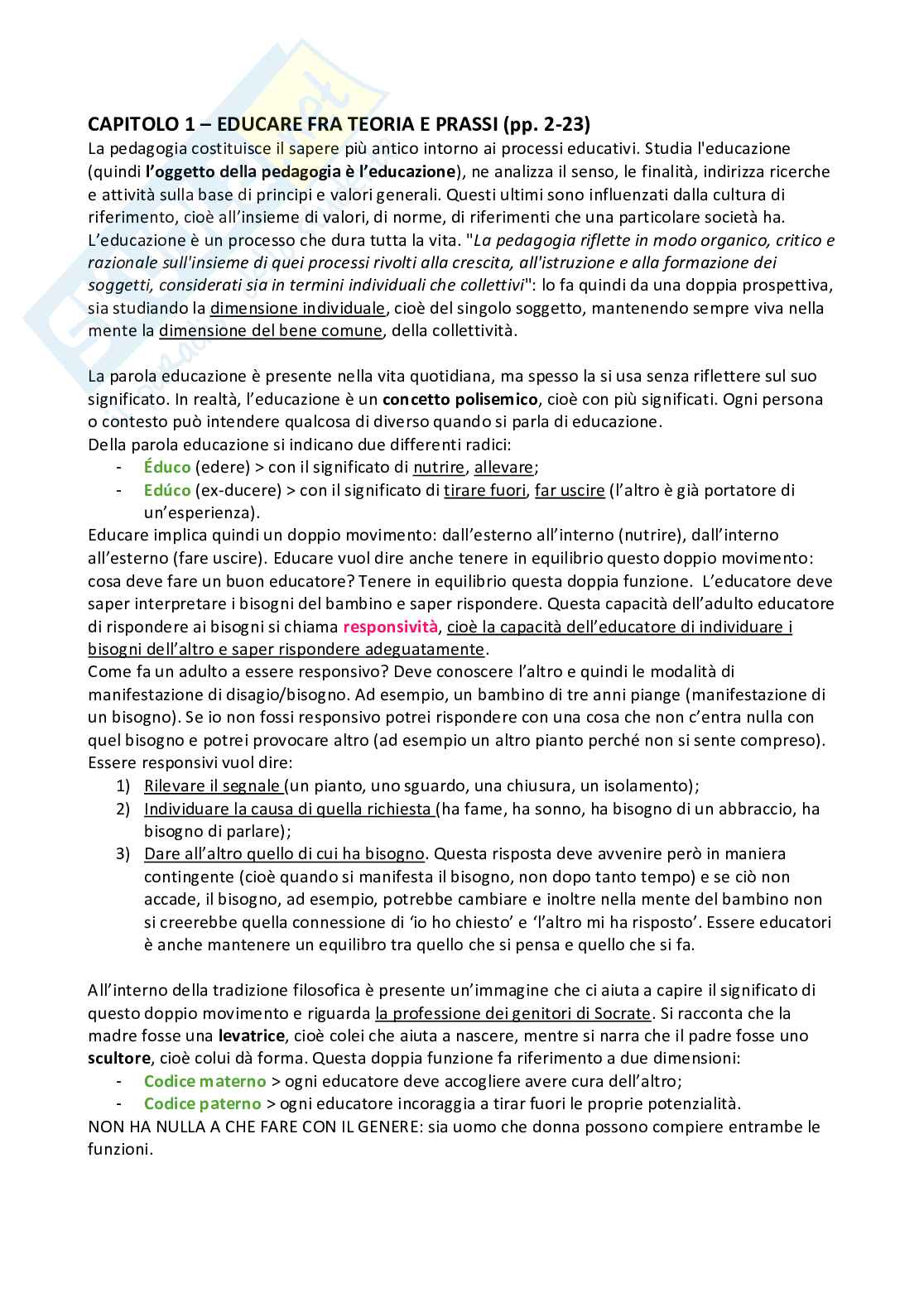 Riassunto esame Pedagogia generale, Prof. Priore Alessandra, libro consigliato Pedagogia generale, Kanizsa Pag. 1