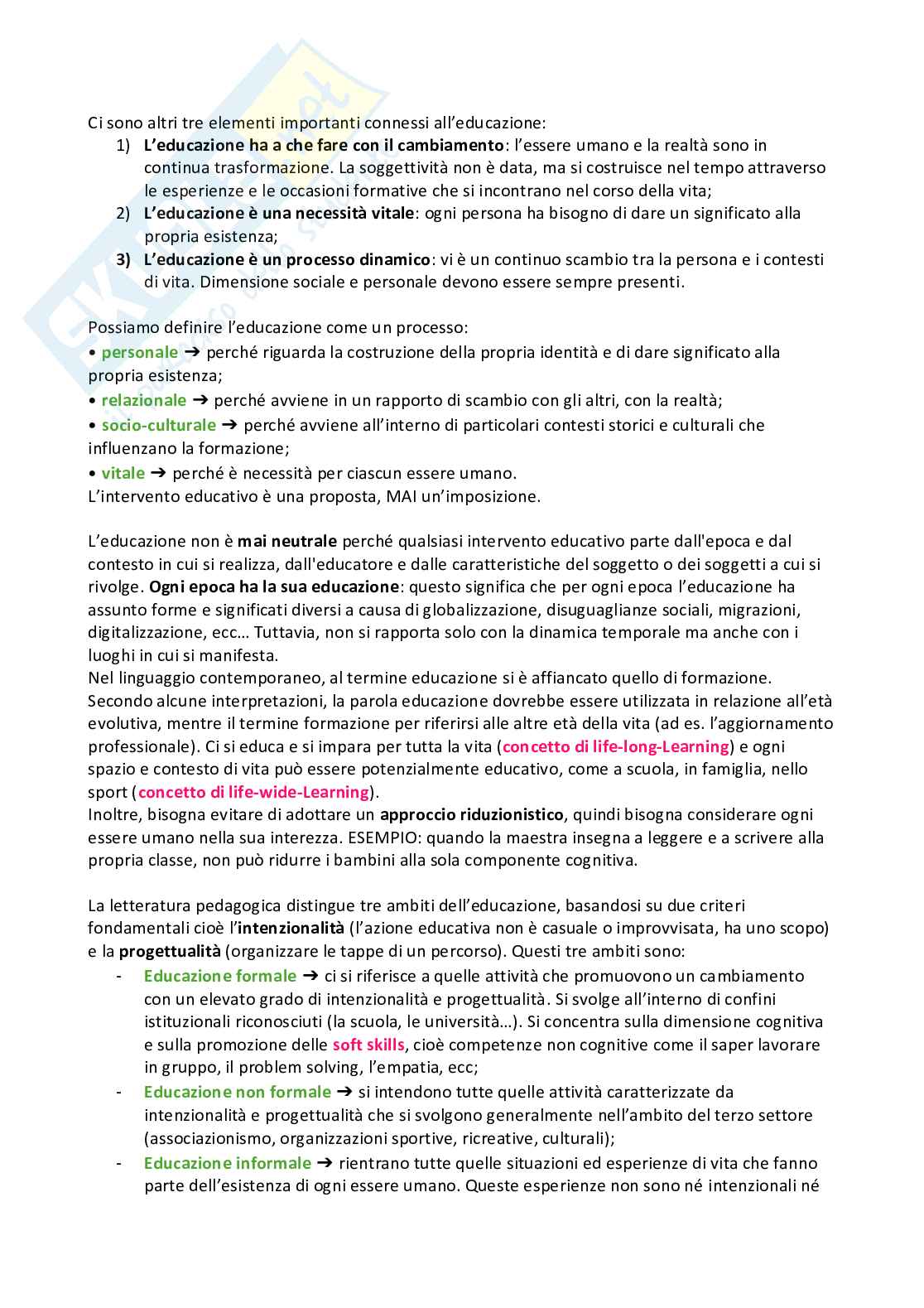Riassunto esame Pedagogia generale, Prof. Priore Alessandra, libro consigliato Pedagogia generale, Kanizsa Pag. 2