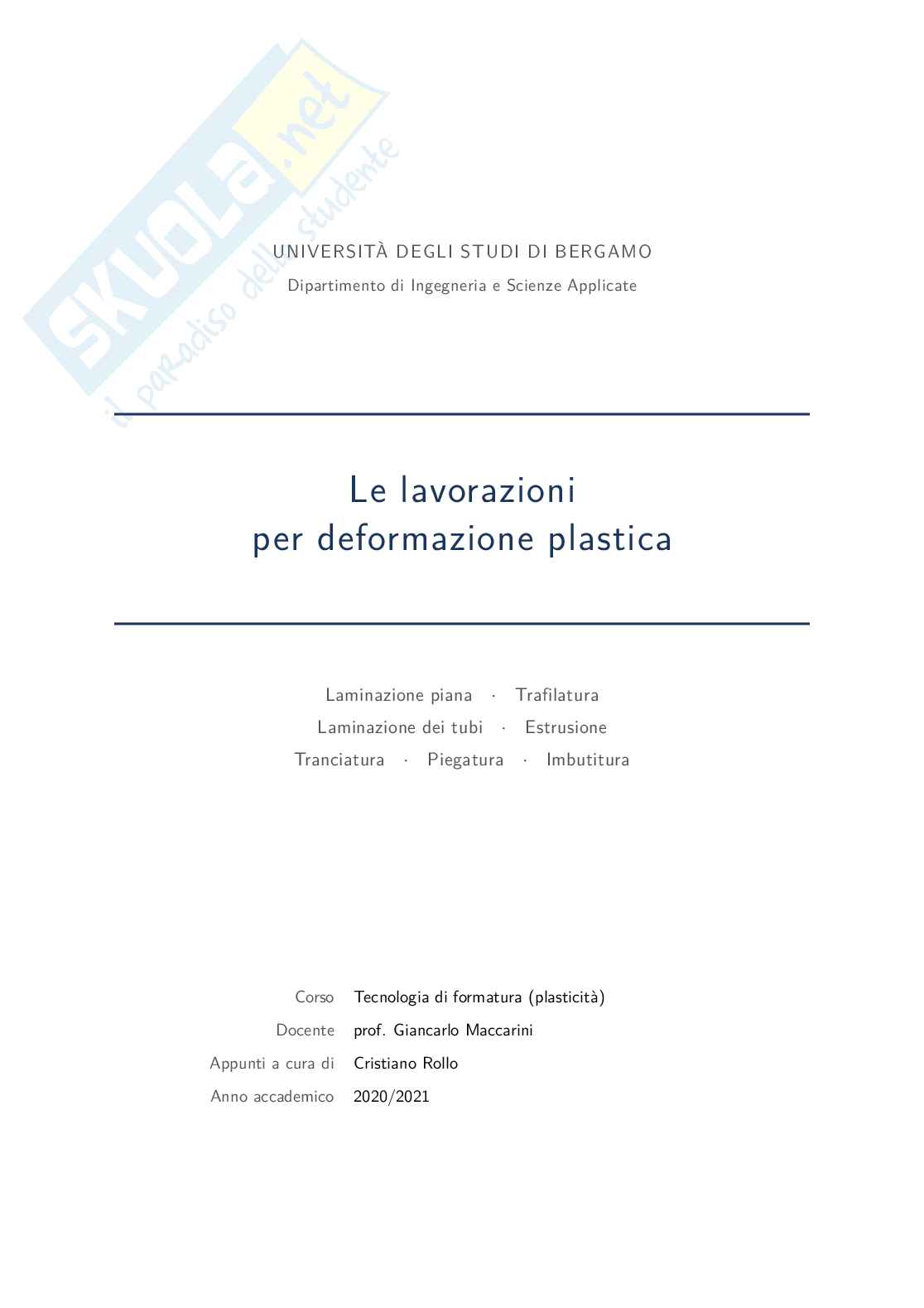 Appunti Tecnologie di formatura, modulo plasticità - secondo parziale Pag. 1