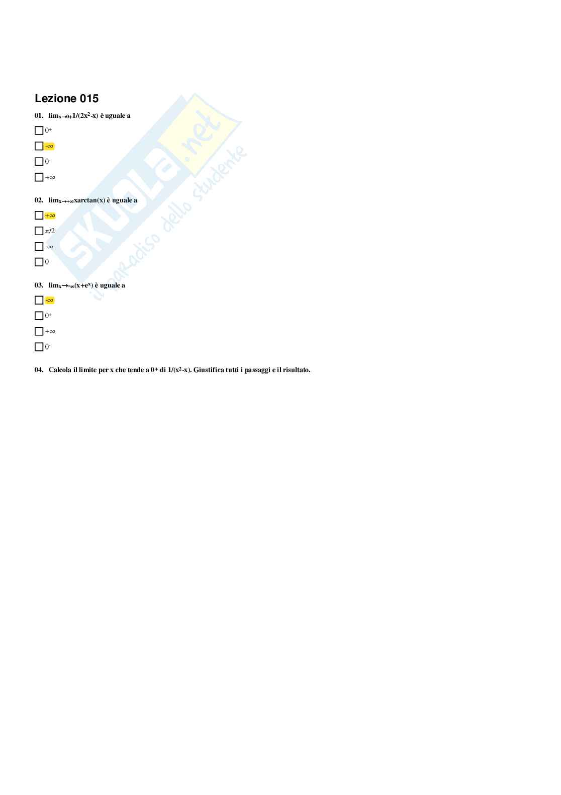 Paniere Matematica e statistica - Risposte multiple - aggiornato (2026) Pag. 16