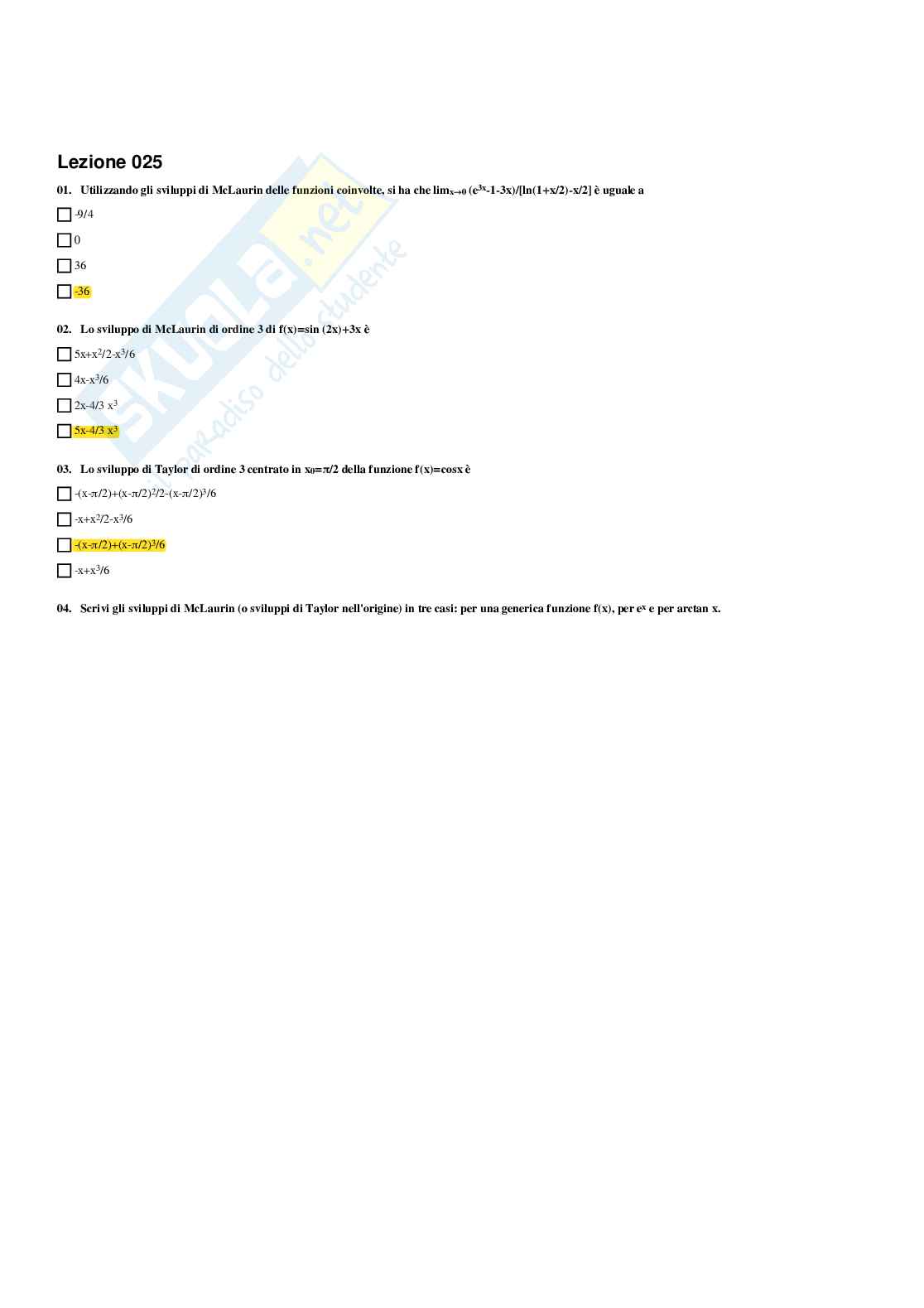 Paniere Matematica e statistica - Risposte multiple - aggiornato (2026) Pag. 26