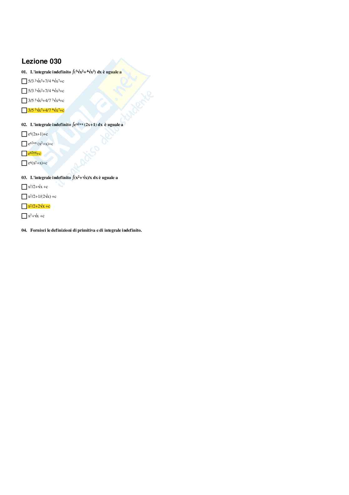 Paniere Matematica e statistica - Risposte multiple - aggiornato (2026) Pag. 31