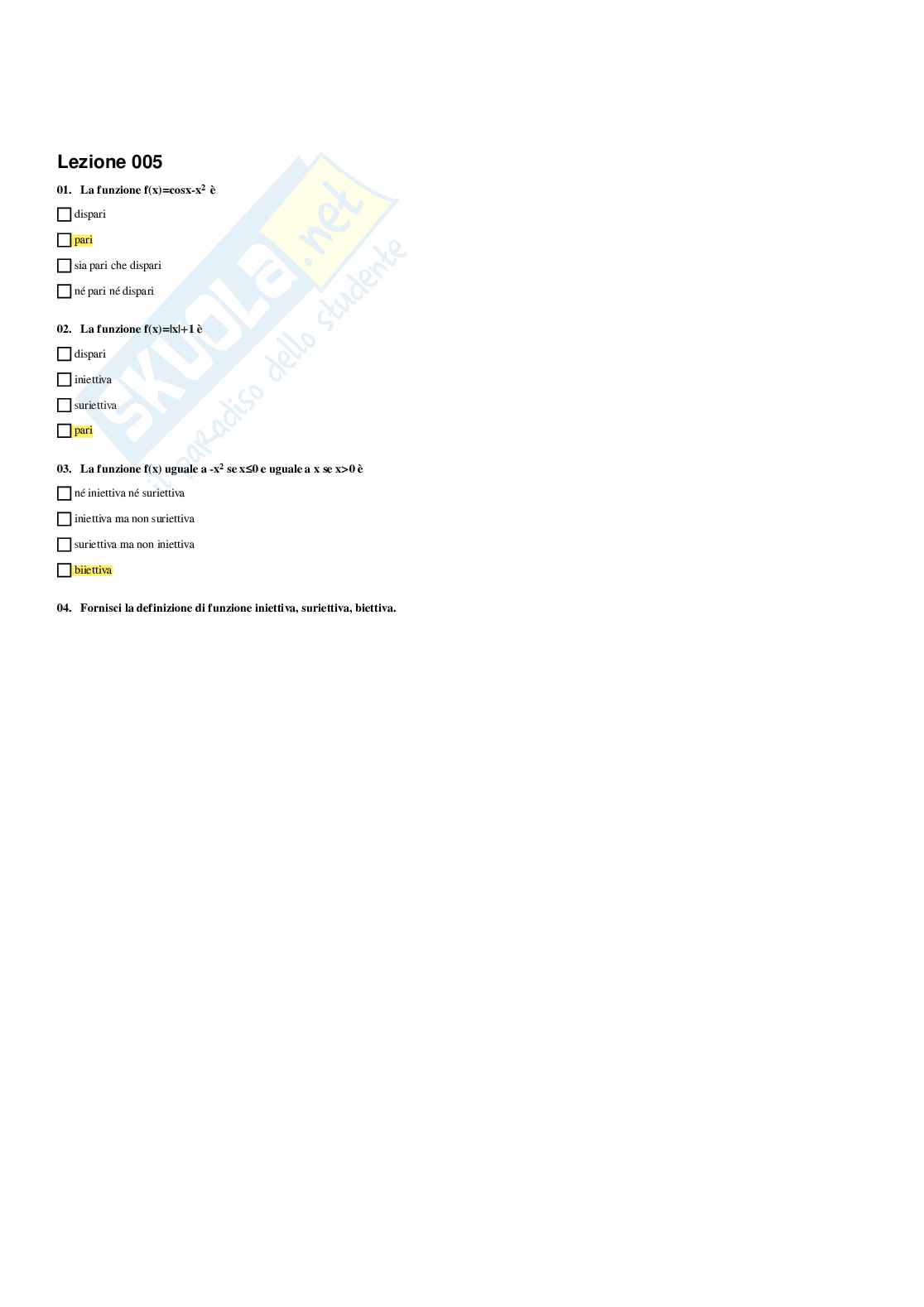 Paniere Matematica e statistica - Risposte multiple - aggiornato (2026) Pag. 6