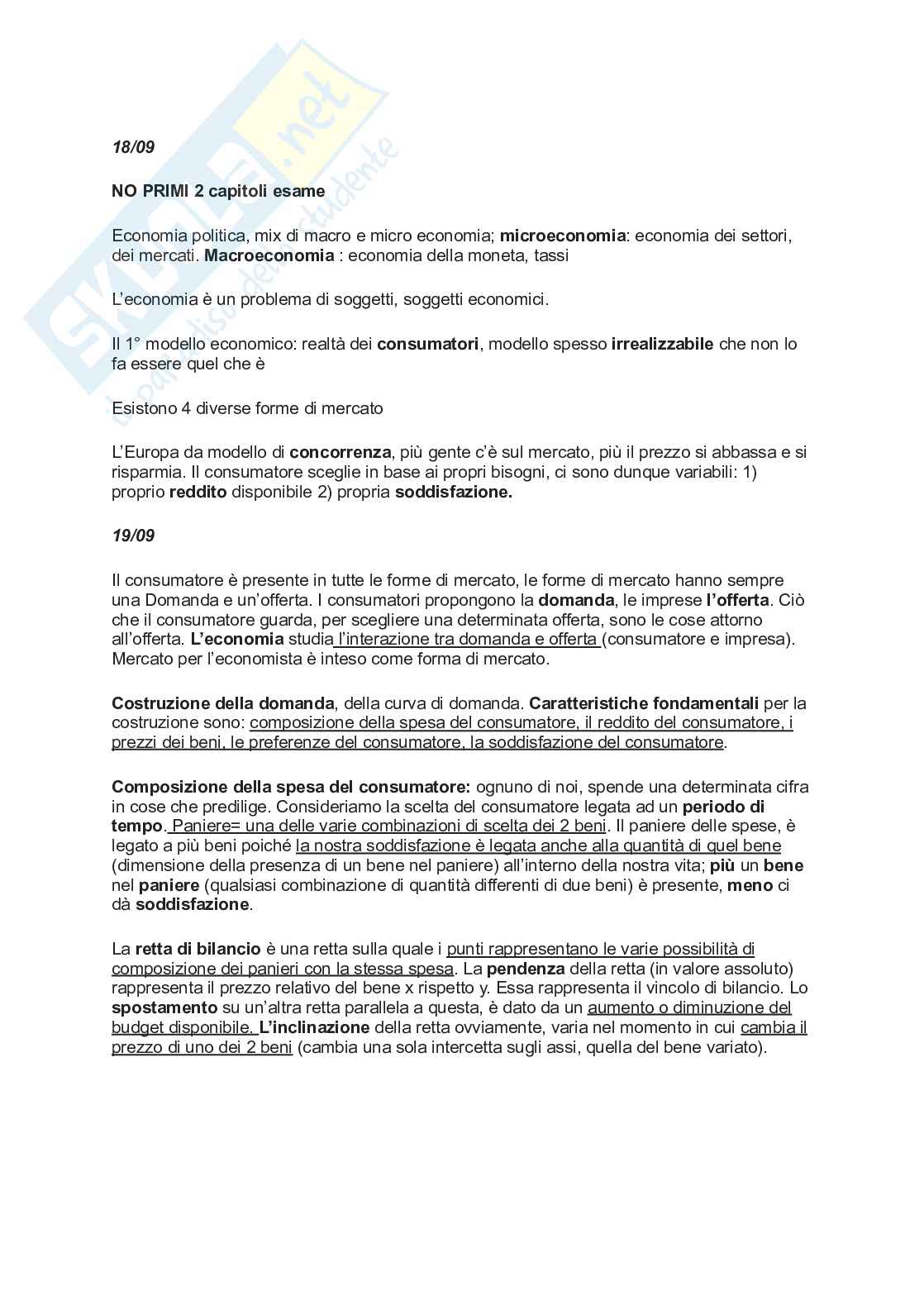 Riassunto esame Economia politica, Prof. Valeriani Elisa, libro consigliato Economia politica, Alessandrini, Passarelli Pag. 1