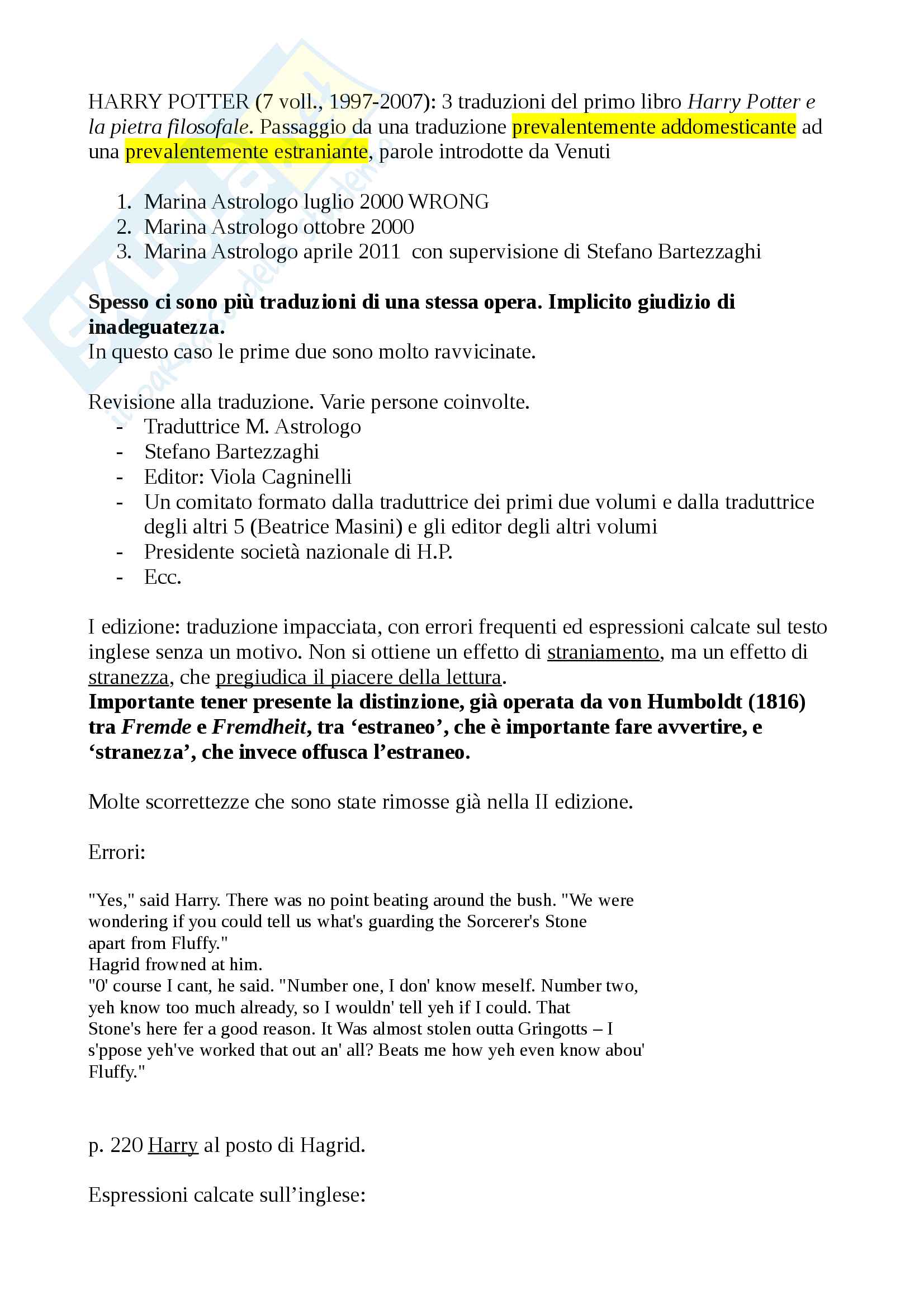 Appunti traduzione Harry Potter Pag. 1