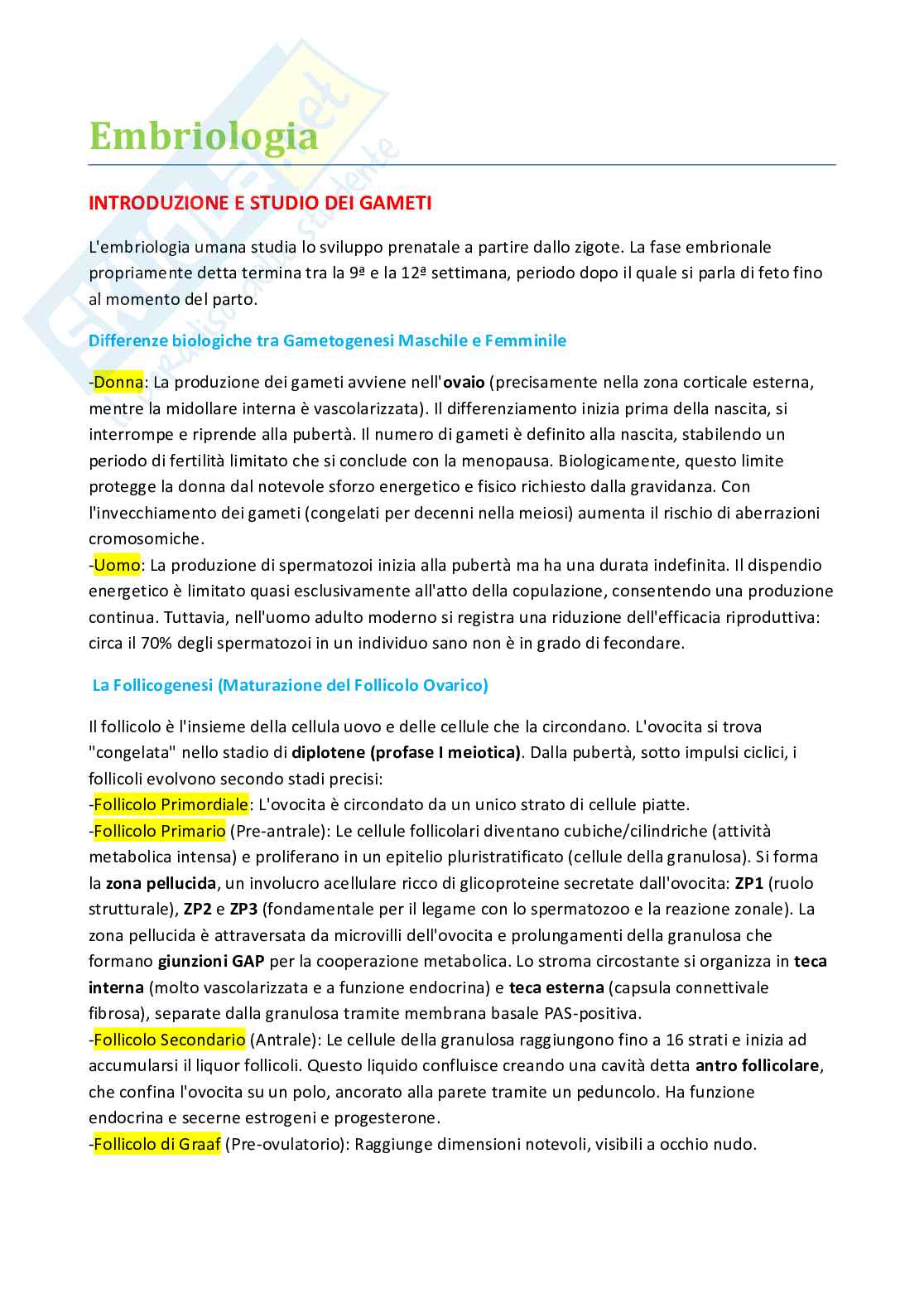 Embriologia Pag. 1