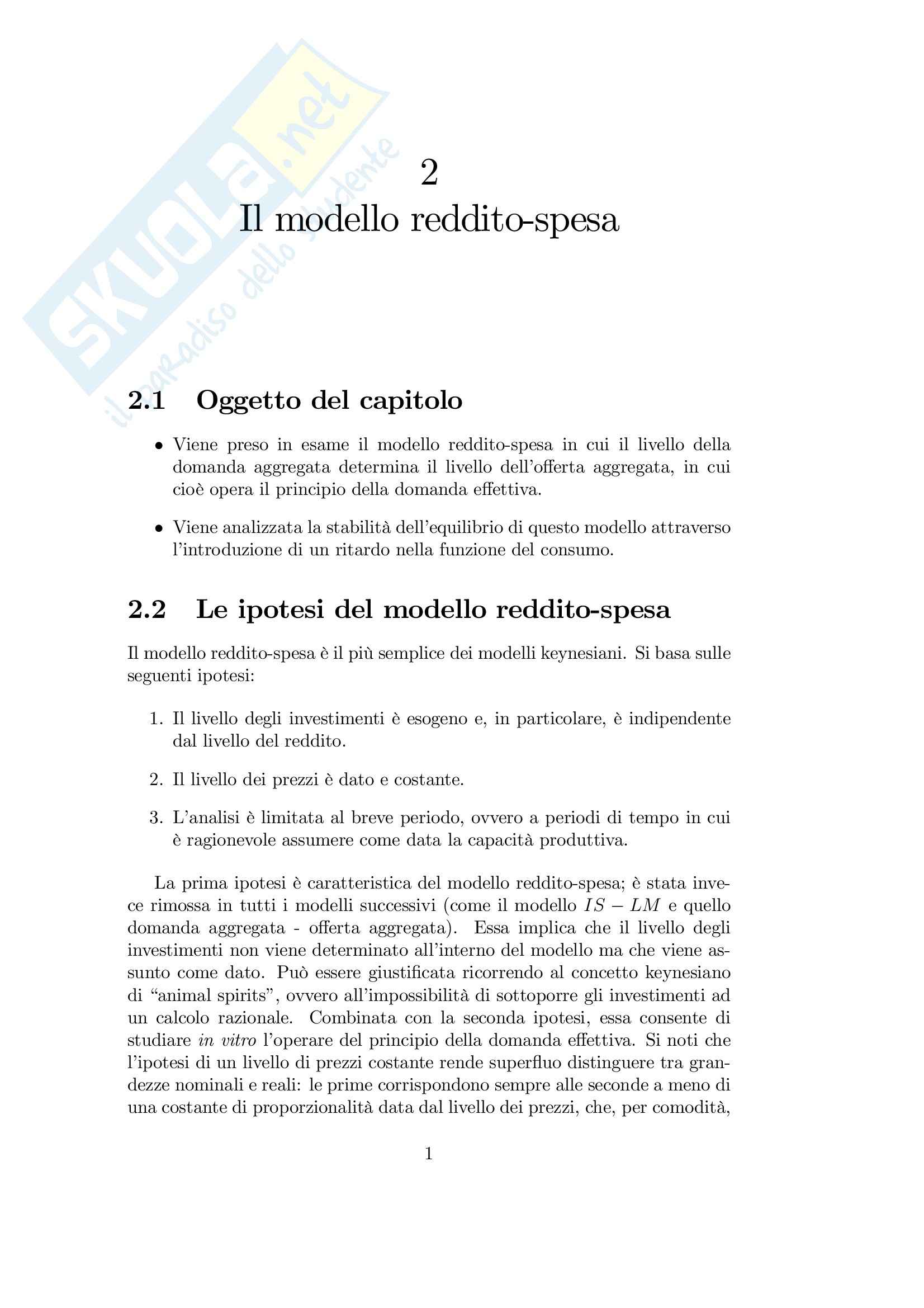 Economia finanziaria - modello reddito-spesa Pag. 1