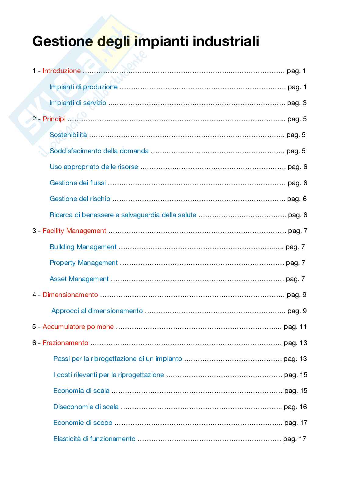 Appunti corso Gestione degli Impianti Industriali Pag. 1