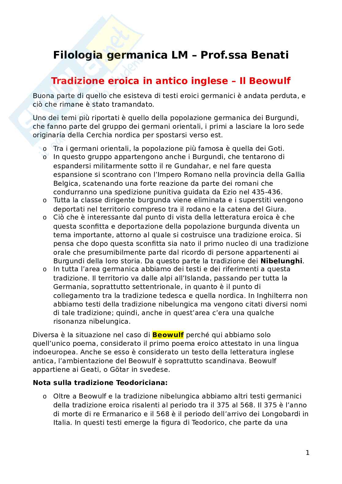 Appunti completi Filologia germanica   Pag. 1