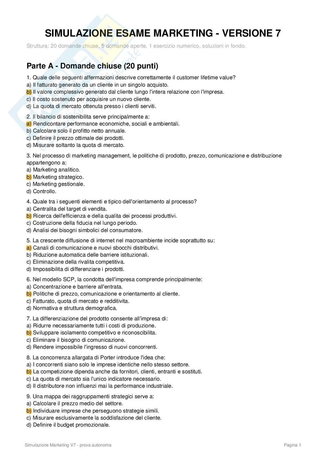 Simulazione esame di Marketing Pag. 1