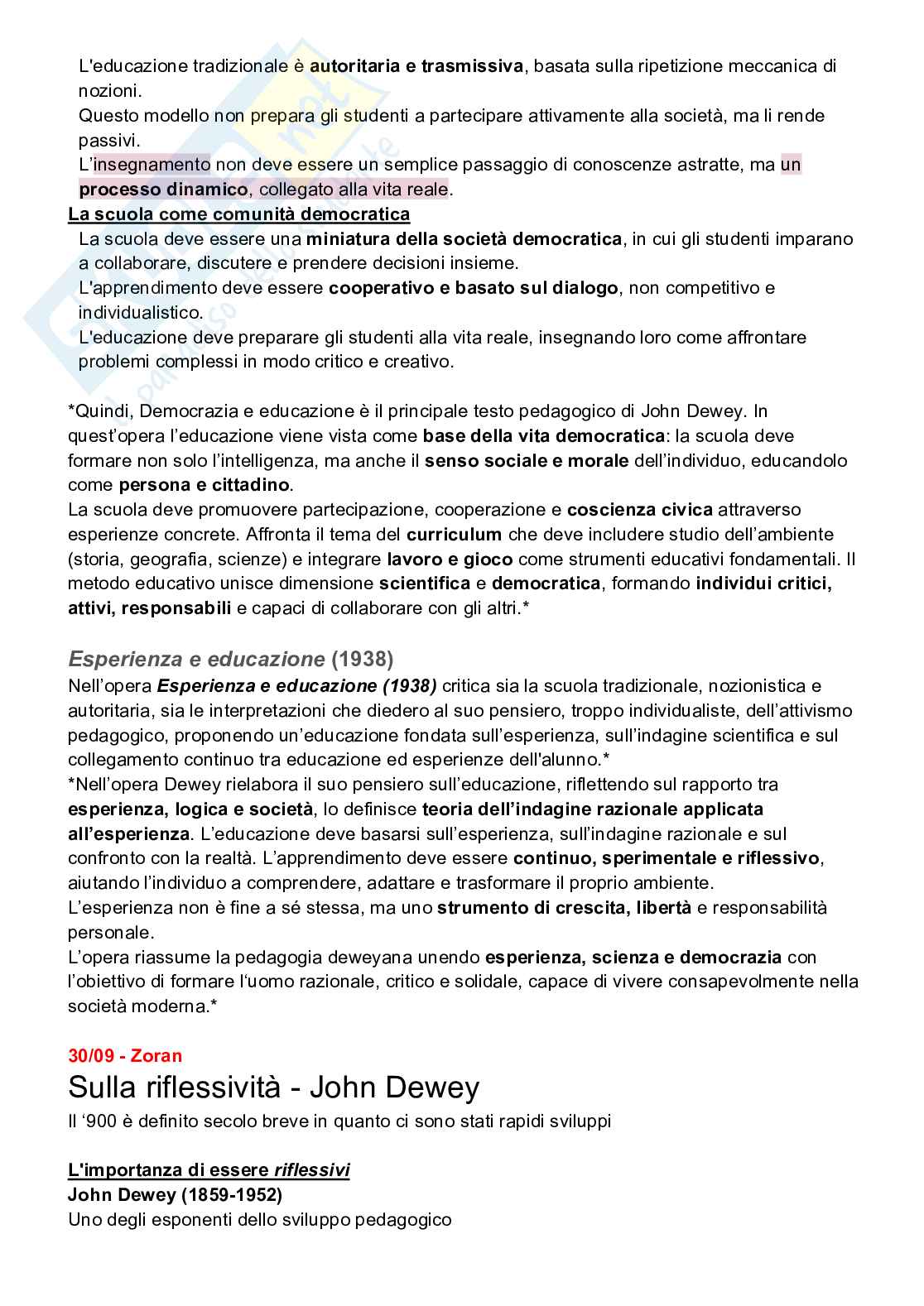 Riassunto esame Storia dei processi comunicativi e formativi, Prof. Zoran Lapov, libro consigliato La pedagogia del Novecento, Cambi Pag. 16