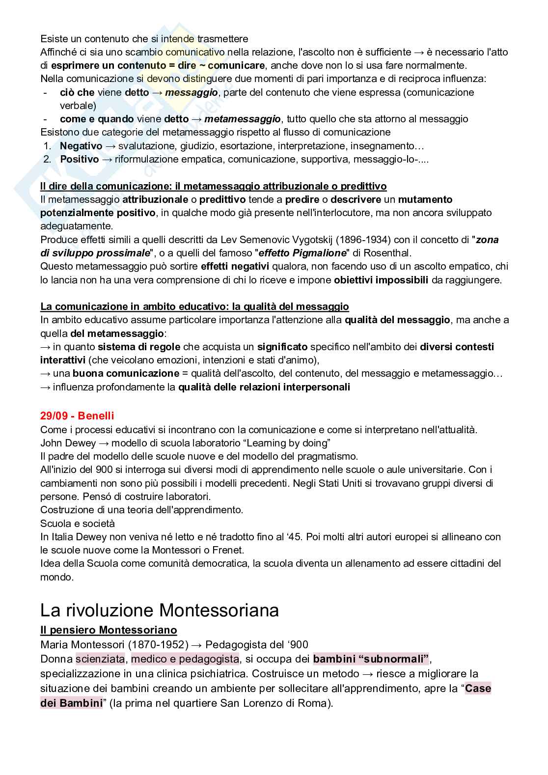 Riassunto esame Storia dei processi comunicativi e formativi, Prof. Zoran Lapov, libro consigliato La pedagogia del Novecento, Cambi Pag. 21