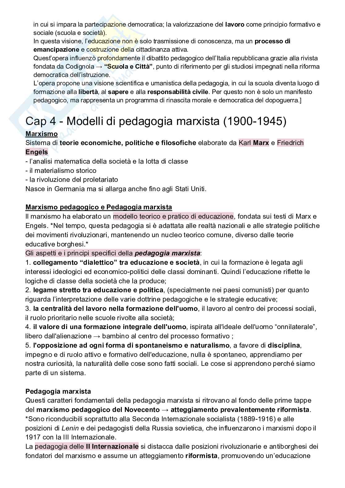 Riassunto esame Storia dei processi comunicativi e formativi, Prof. Zoran Lapov, libro consigliato La pedagogia del Novecento, Cambi Pag. 31