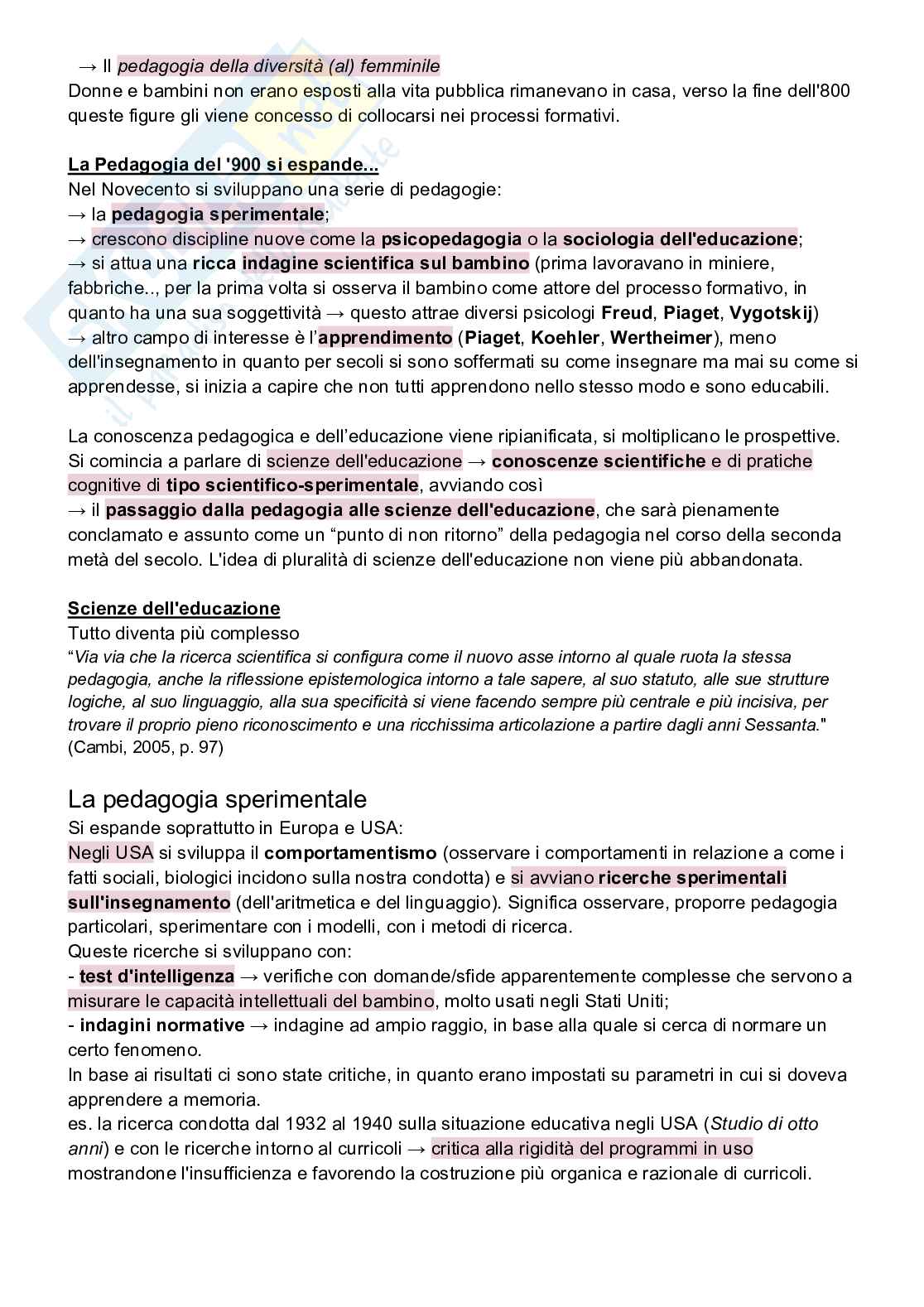 Riassunto esame Storia dei processi comunicativi e formativi, Prof. Zoran Lapov, libro consigliato La pedagogia del Novecento, Cambi Pag. 61