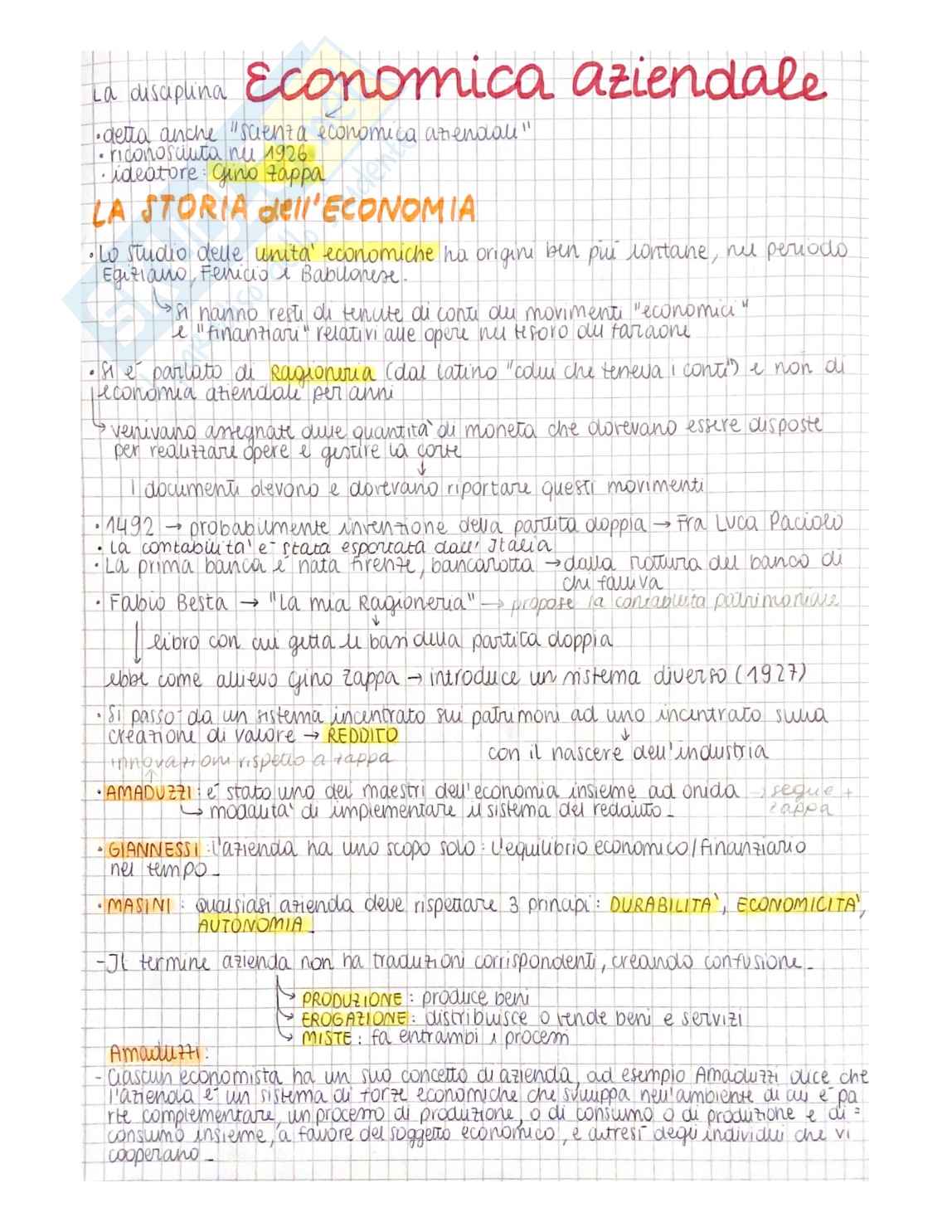 Riassunto esame economia aziendale, prof. Orlandini e Amelio, libro consigliato L'economia aziendale oggi, Orlandini Pag. 1