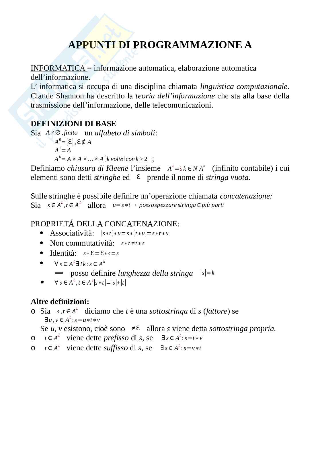Appunti di Programmazione Pag. 1