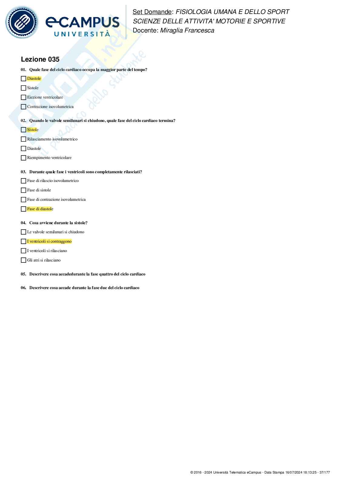 Paniere Fisiologia umana - domande aperte del 2024/2025 Pag. 71
