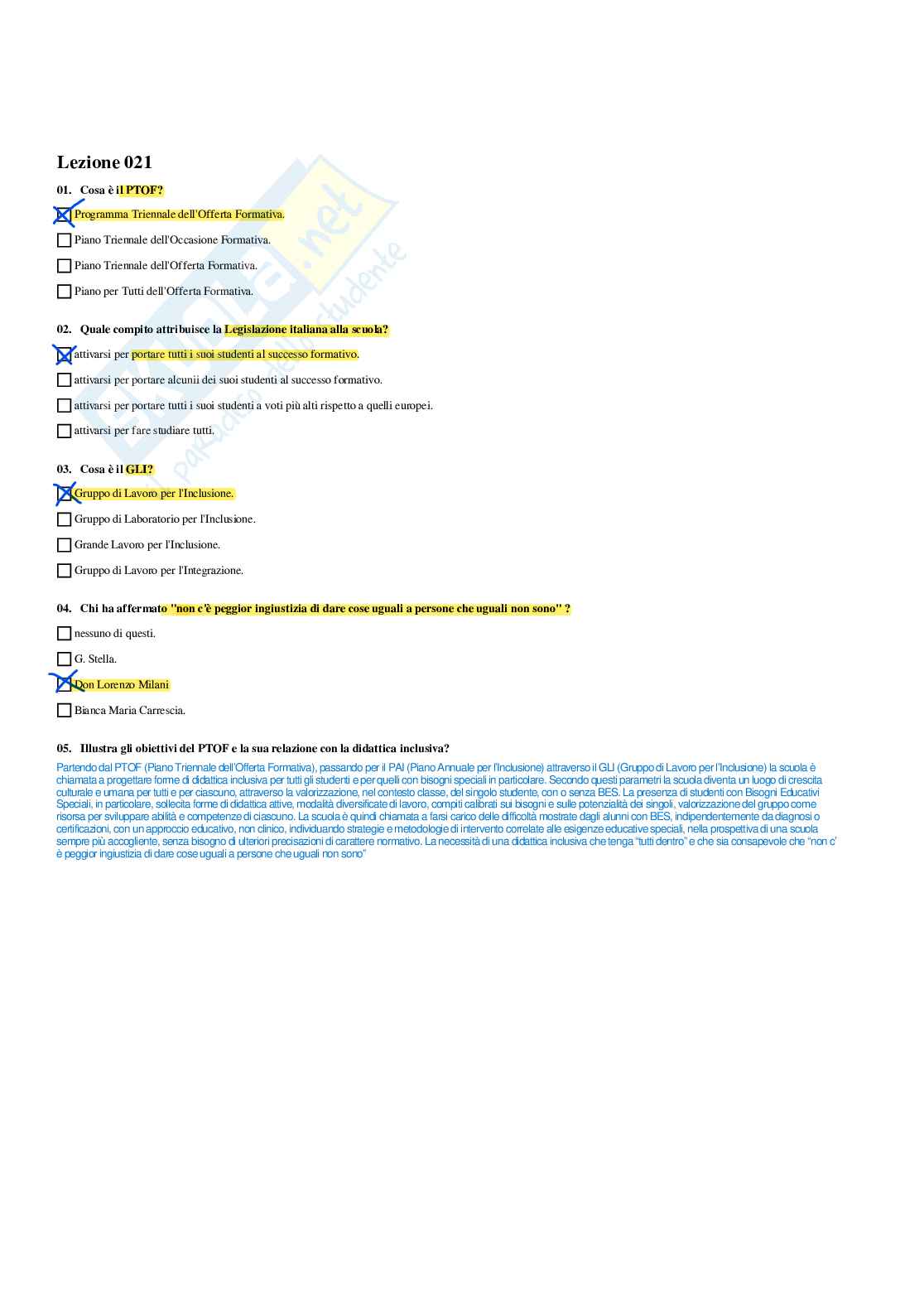 Paniere Completo di Didattica dell'inclusione (2026) - Risposte multiple e aperte corrette Pag. 16