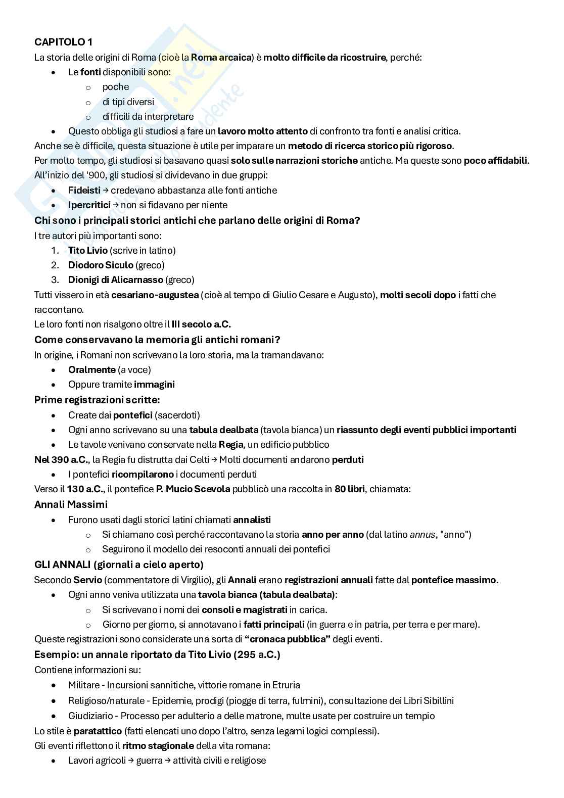 Riassunto esame Storia romana i, Prof. Rizzi Alessandra, libro consigliato Roma Antica - Storia e documenti, Cresci Marrone, Rohr Vio, Calvelli Pag. 1