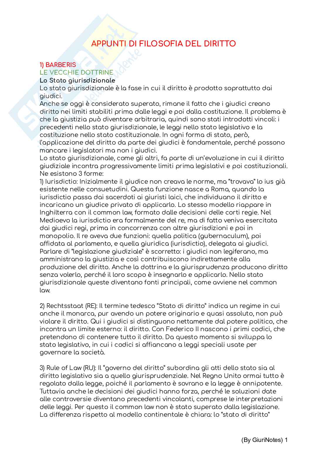 Appunti delle lezioni di Filosofia del diritto Pag. 1