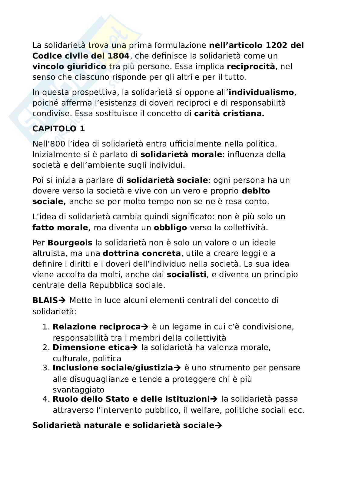 Riassunto esame Teoria generale del diritto, Prof. Vincenzo Acciaro, libro consigliato La solidarietà. Storia di un'idea, Blais Pag. 2