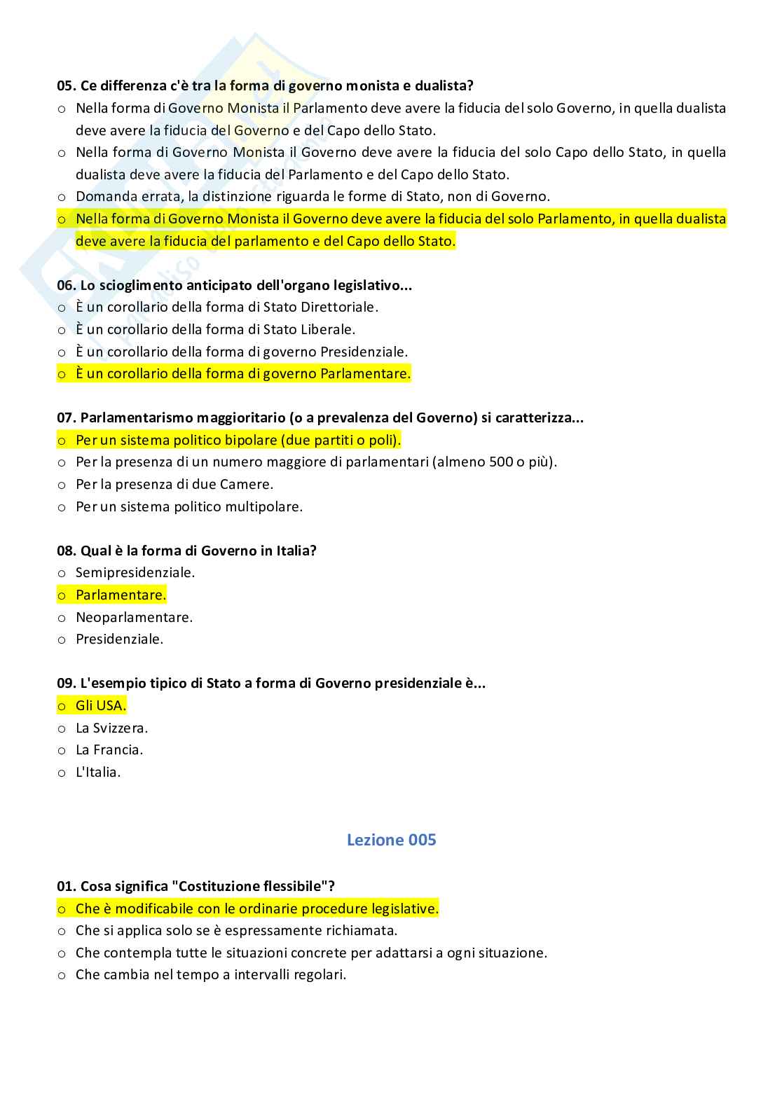 Paniere compilato con risposte chiuse di diritto costituzionale Pag. 6