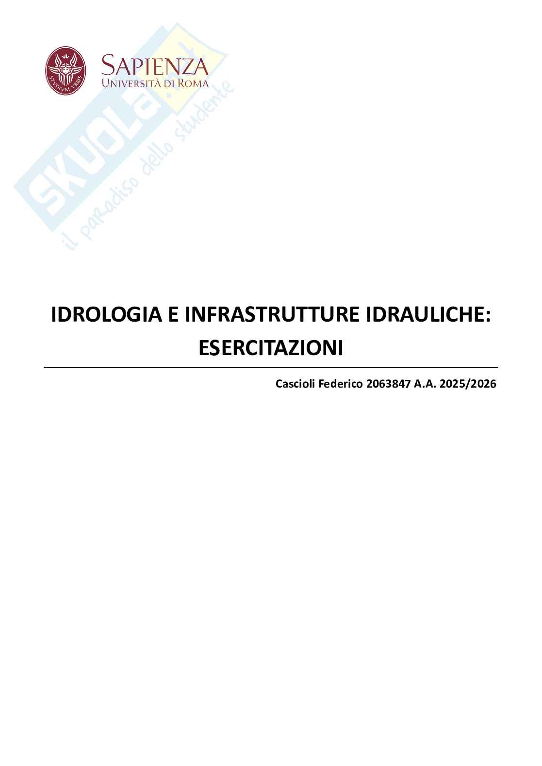 Relazione esercitazioni Idrologia e infrastrutture idrauliche Pag. 1
