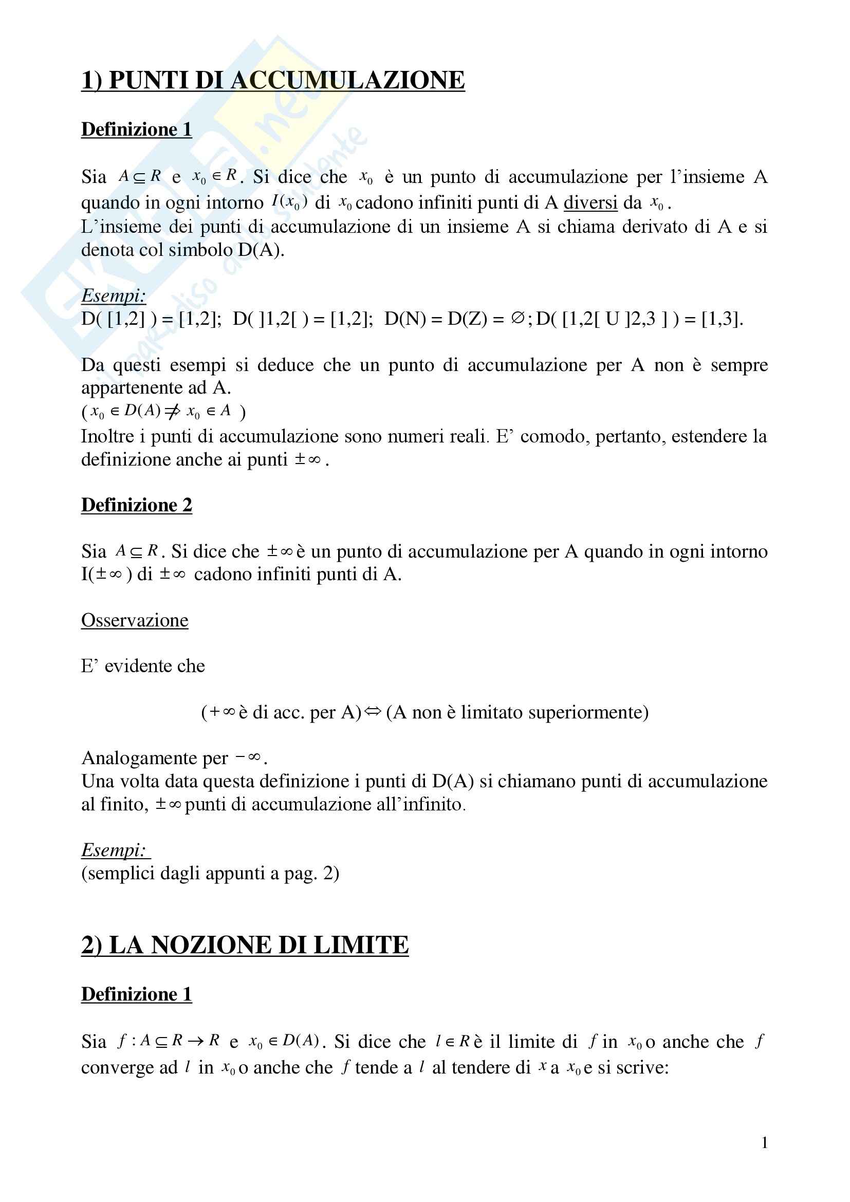 Analisi matematica I - i punti di accumulazione Pag. 1