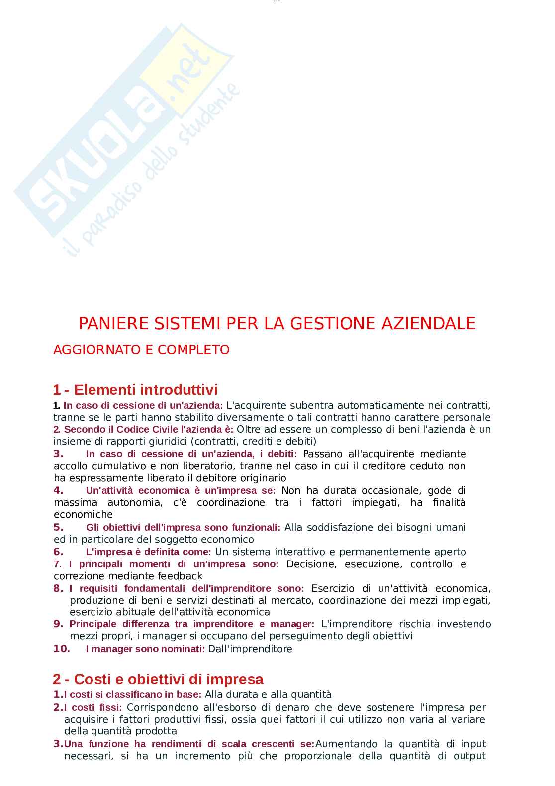 Paniere esame Economia e gestione delle imprese Pag. 1