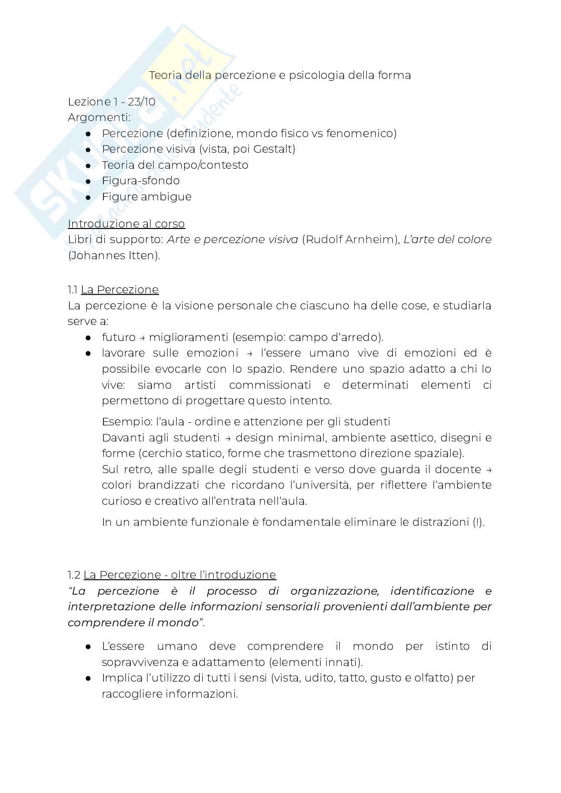 Teoria della percezione e psicologia della forma  Pag. 1