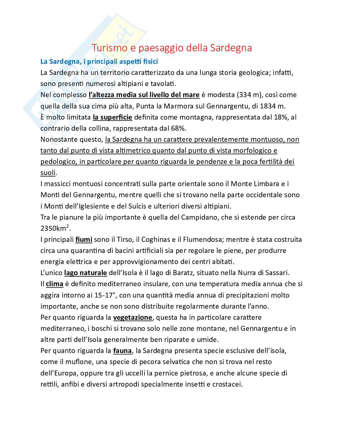 Turismo e paesaggio della Sardegna Pag. 1