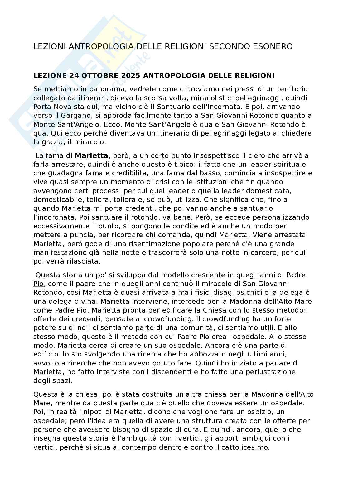 Appunti Antropologia delle religioni  Pag. 1