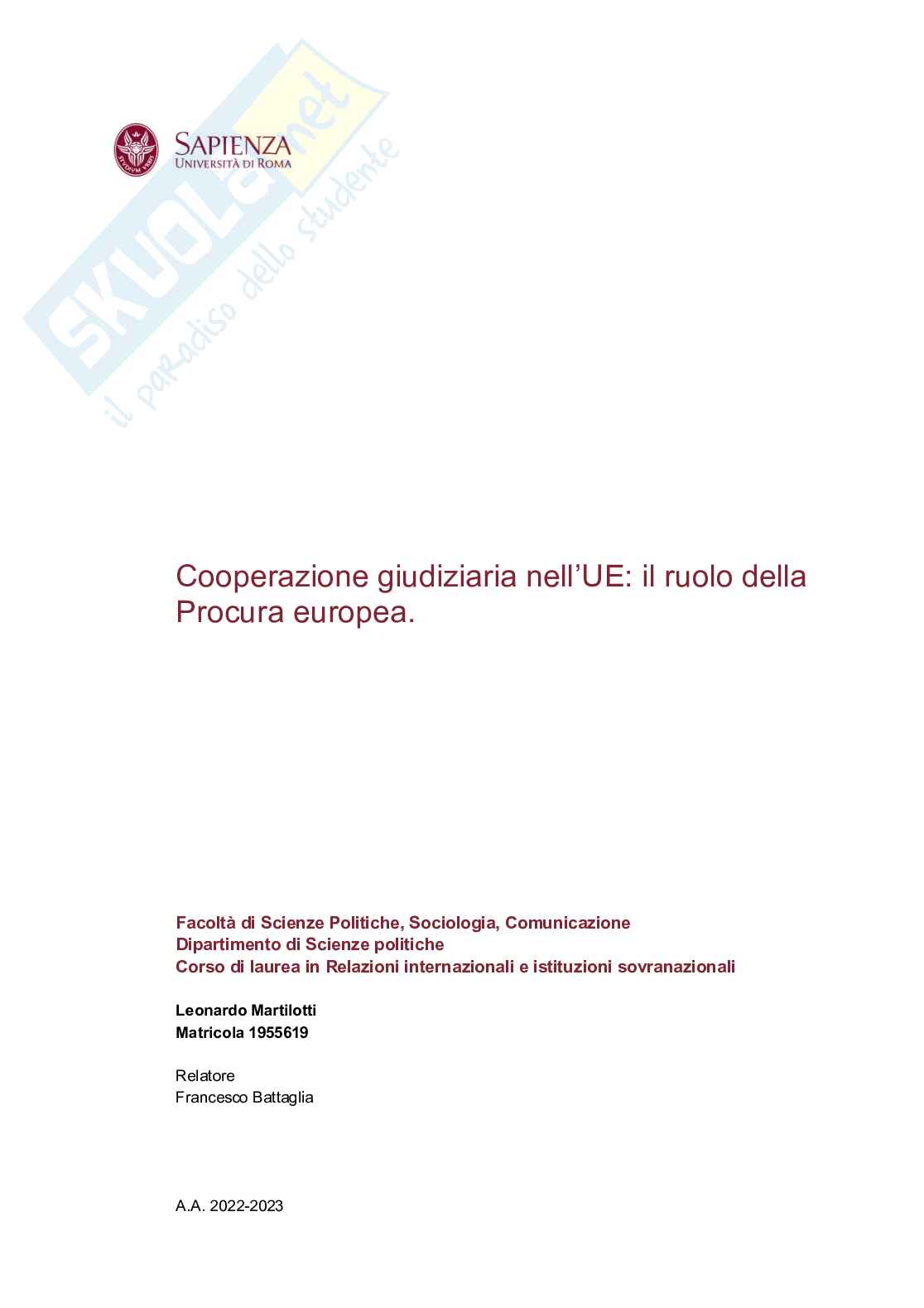 Cooperazione giudiziaria nell'UE: il ruolo della Procura Europea Pag. 2