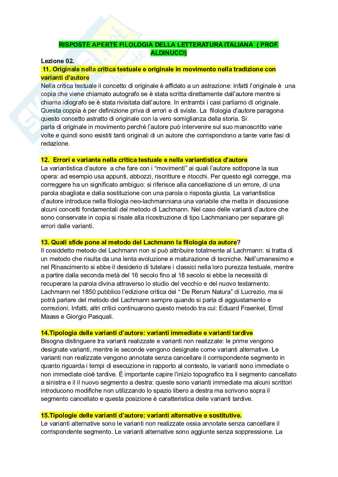 Paniere svolto di Filologia della letteratura italiana (2025) - Risposte aperte Pag. 2