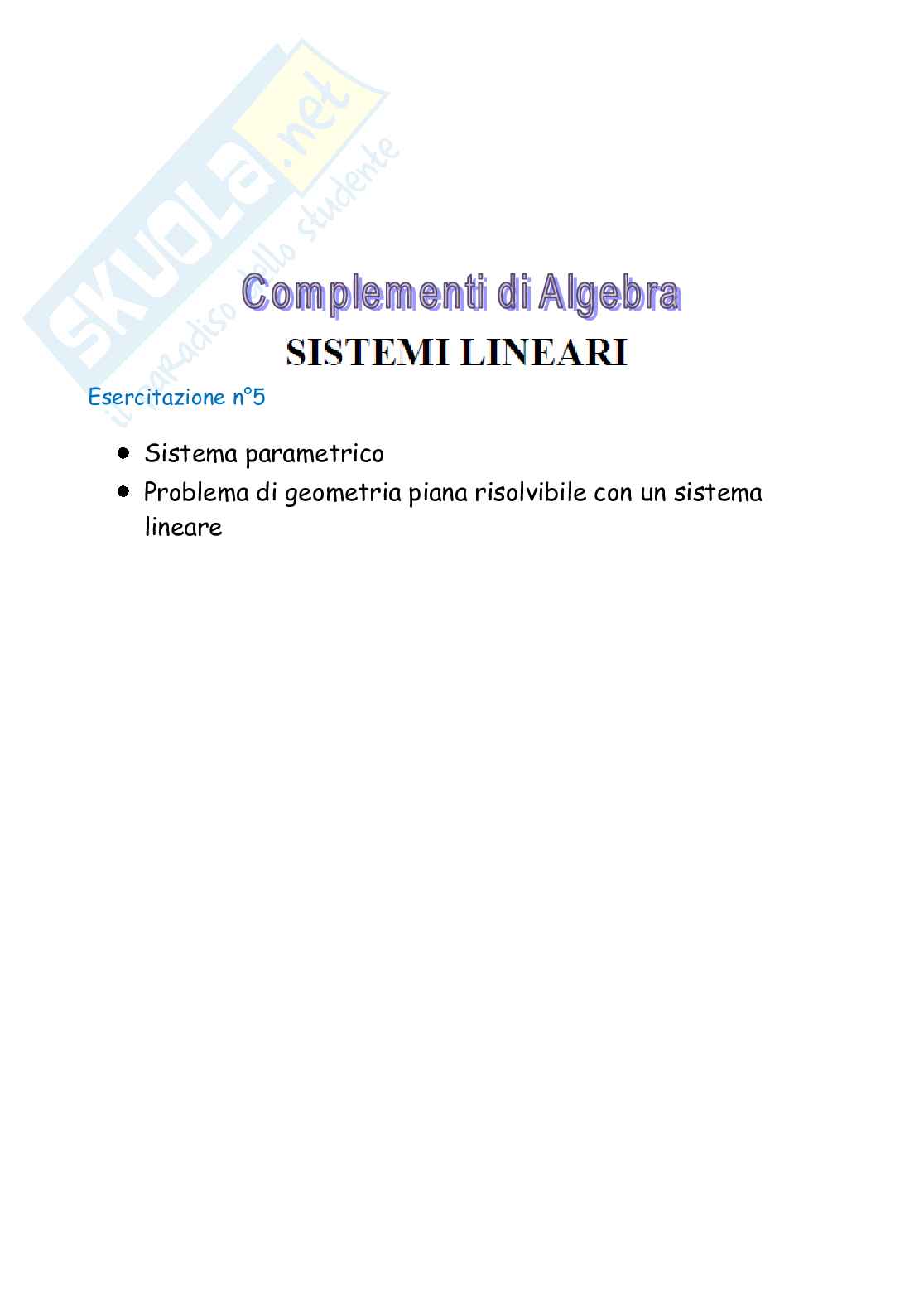 Sistemi lineari, problema di geometria piana, sistema parametrico Pag. 1