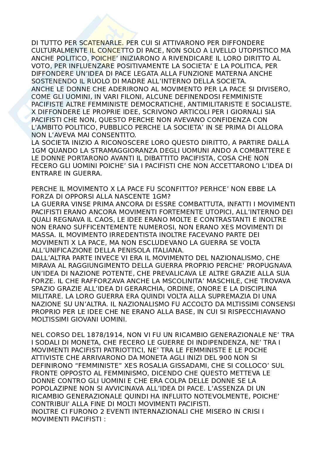 Riassunto esame Storia contemporanea, Prof. Bartoloni Stefania, libro consigliato Donne di fronte alla guerra, Bartoloni Pag. 2